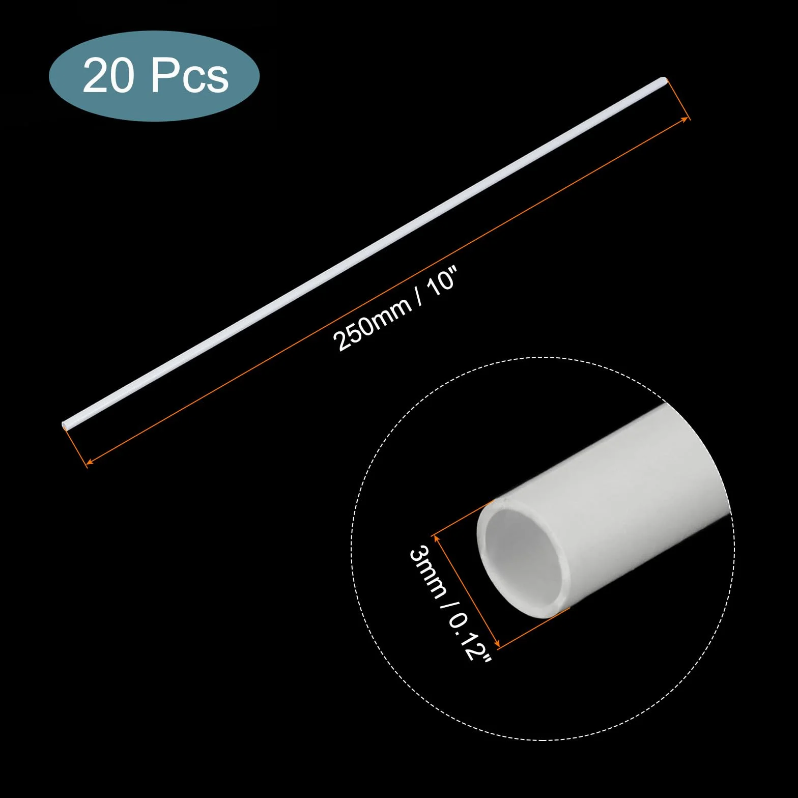 QUARKZMAN Tubo in Plastica ABS Rotondo 3mm x 250mm Bianco 20 pezzi per Modelli Architettonici