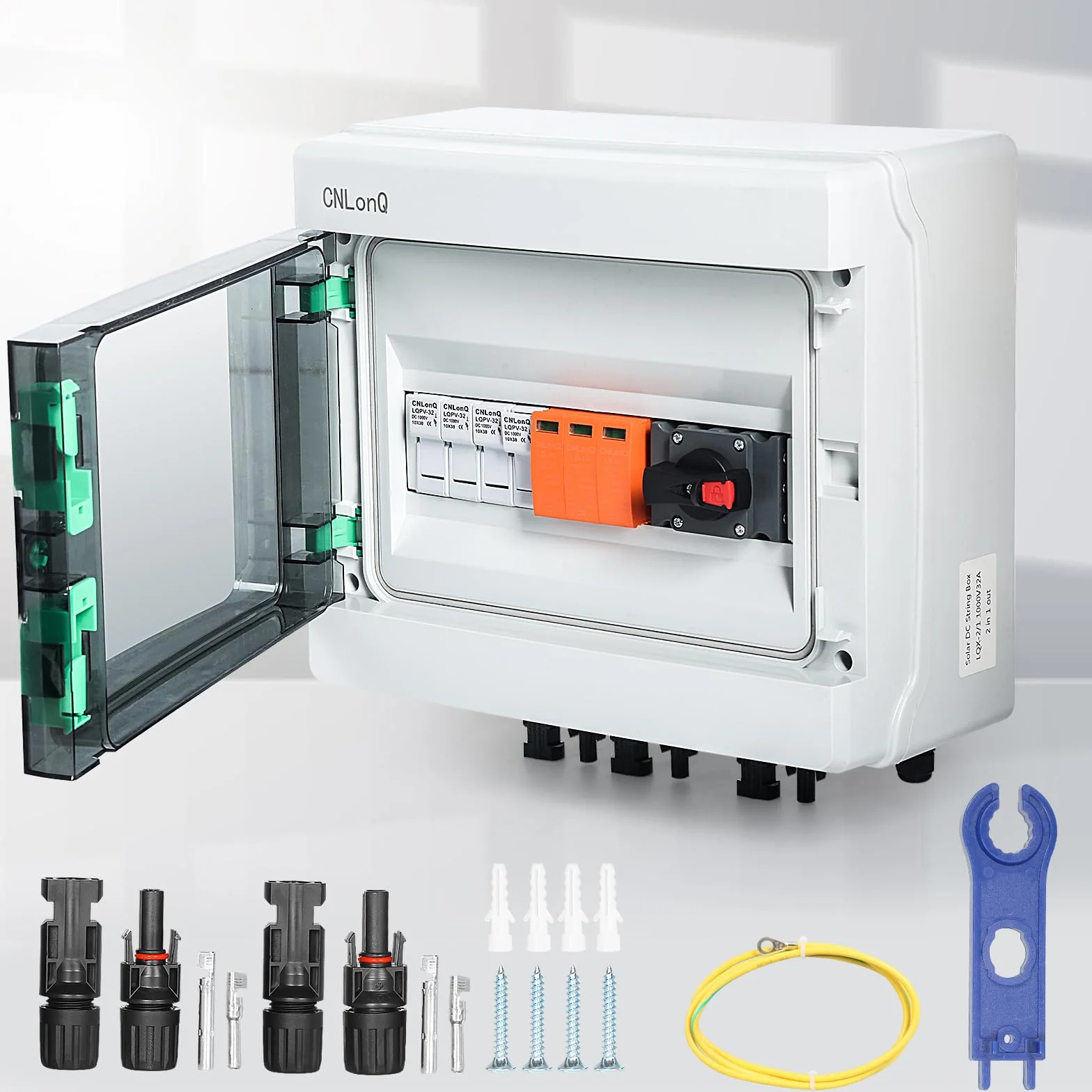 BuyWeek Fotovoltaico Combiner Box 1000V 32A Solare PV Combiner Box con Scaricatore Sovratensione, Interruttore Isolatore DC Solare, Impermeabile IP65, 2 stringa, per Solare Impianto Fotovoltaico