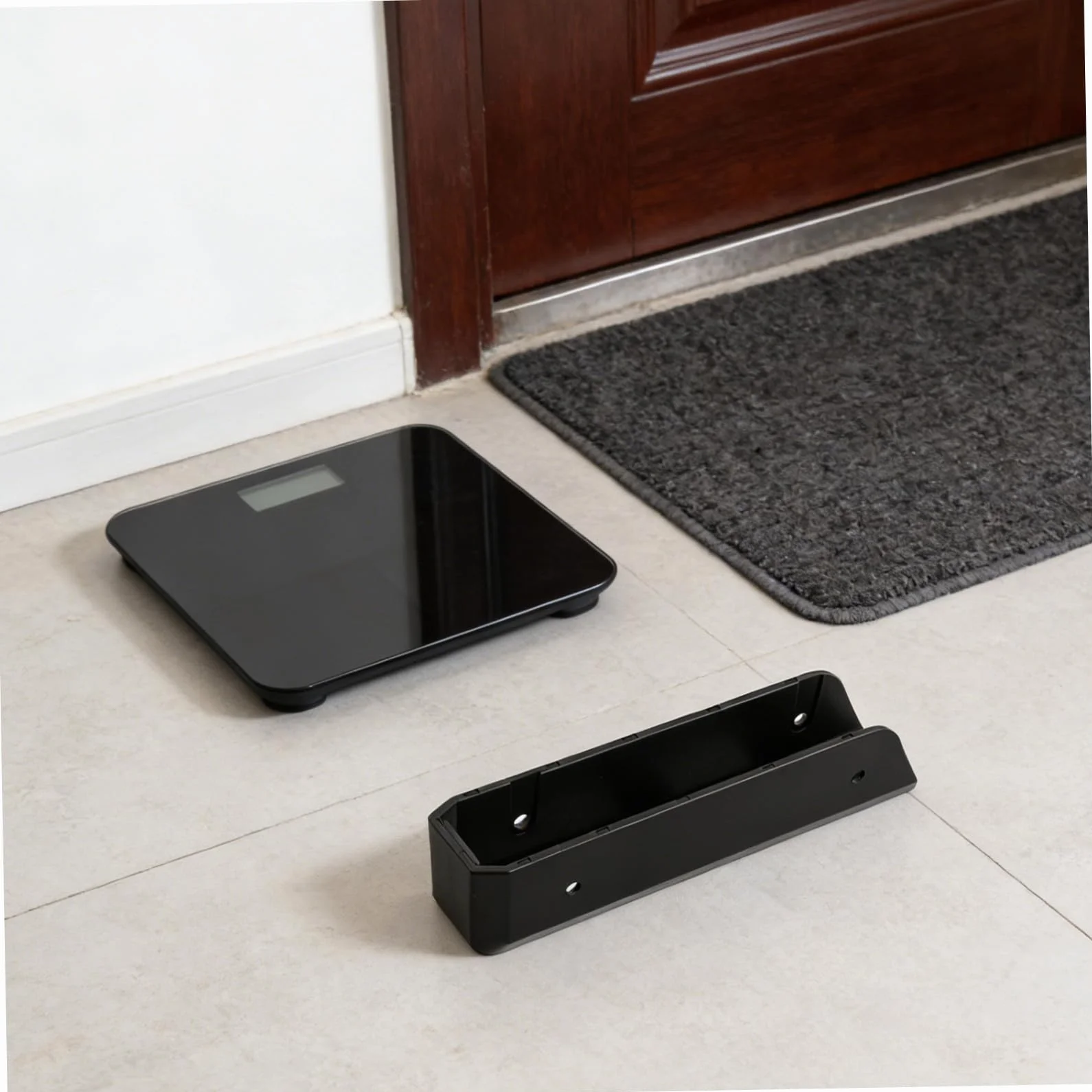 VILLCASE Supporto da Parete Compatto e Stabile in Acrilico Nero per Bilancia Digitale Porta Bilancia per Camera da Letto e Piccoli Appartamenti