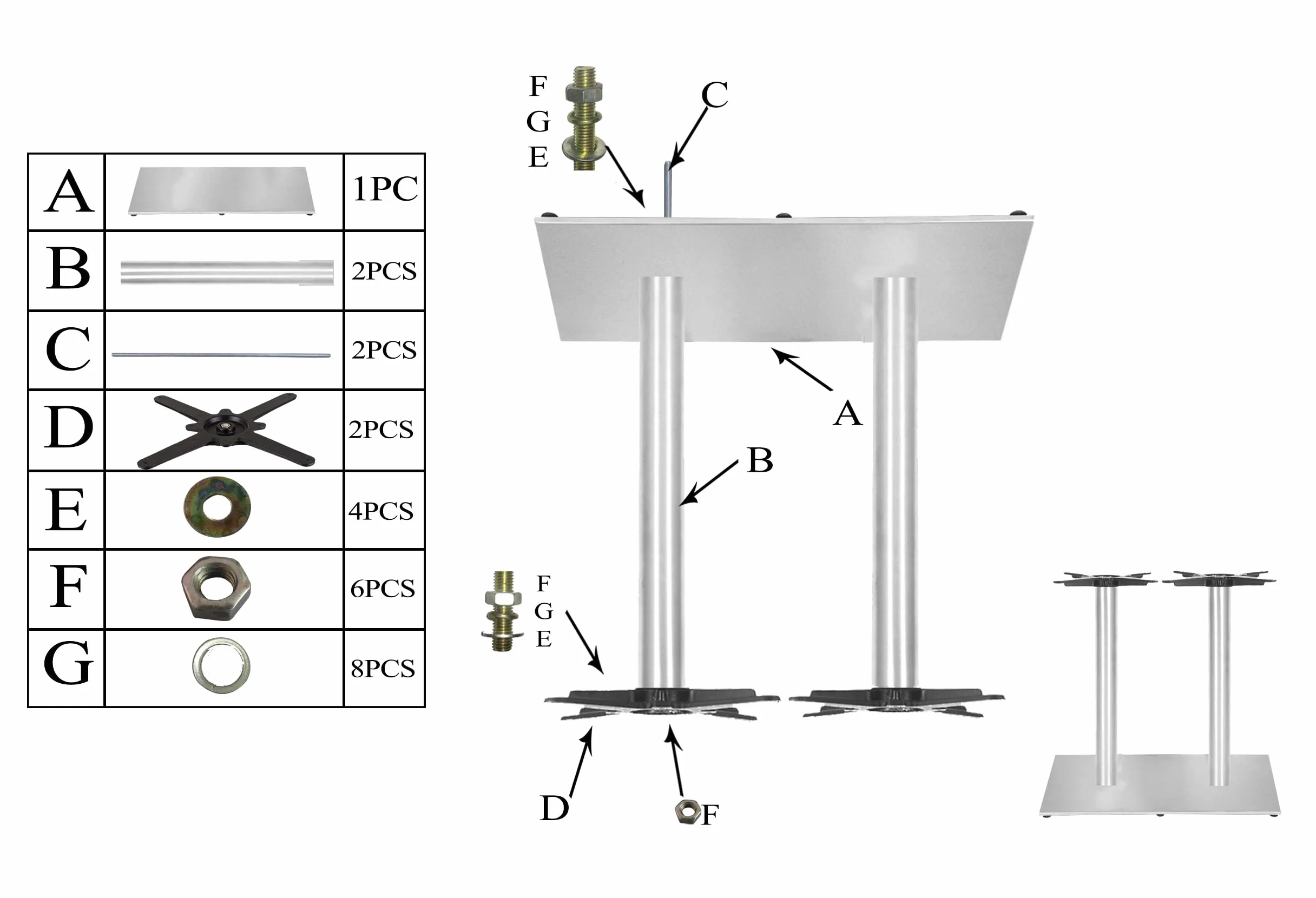Base per Tavolo Alto da Bar Premium in Acciaio Inossidabile - PD7591inox/110 - Gambe per Tavoli Alti (Altezza: 108 cm, Peso: 32 kg) - Max. Dimensione della Tavola: 130x70 cm