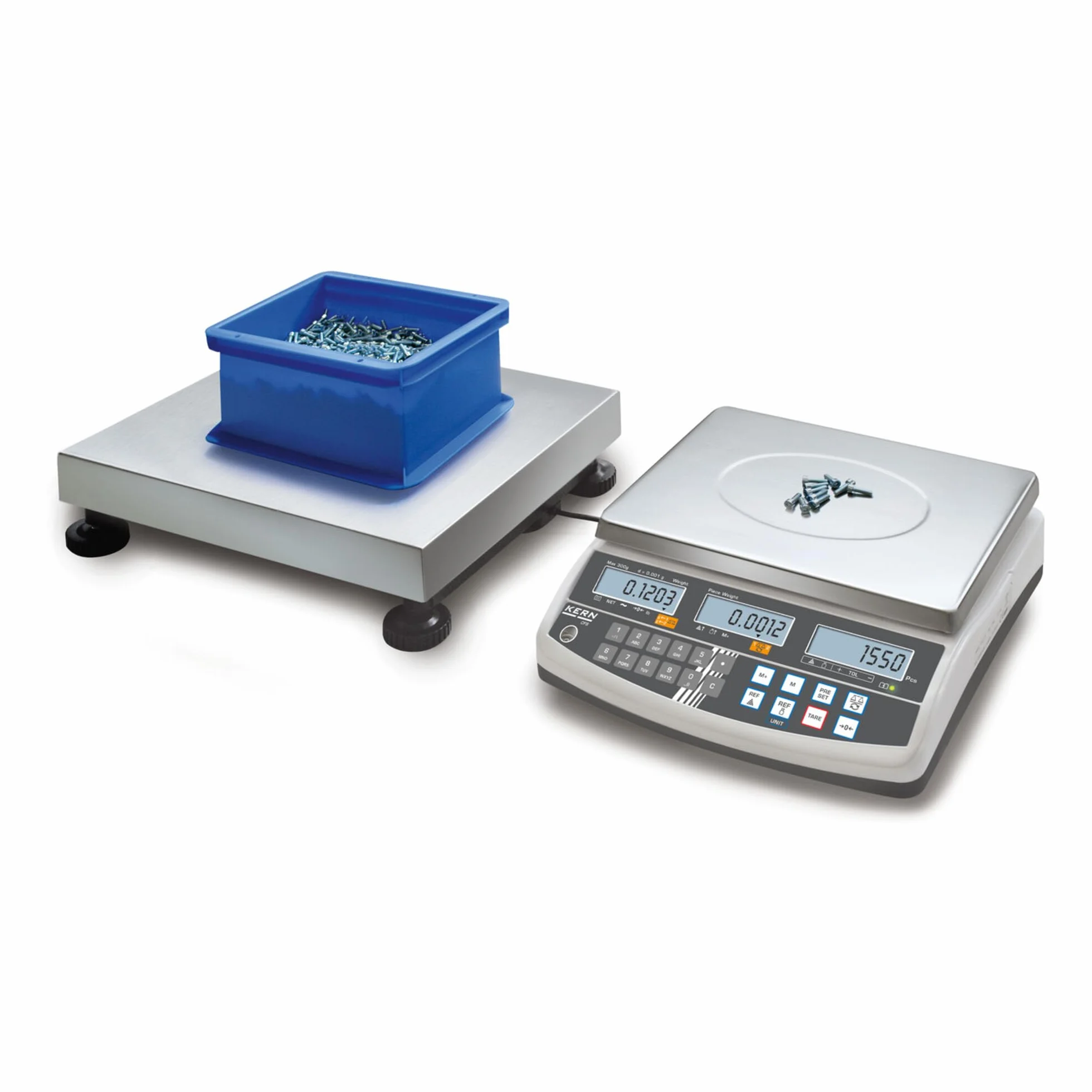 Kern CCS 30K0.01 - Sistema di conteggio, Portata del bilanciamento quantità: 30 kg, Lettura: 1 g, Peso del vassoio: 400x300x125 mm, Range della bilancia di riferimento: 3000 g, Lettura: 0,01 g