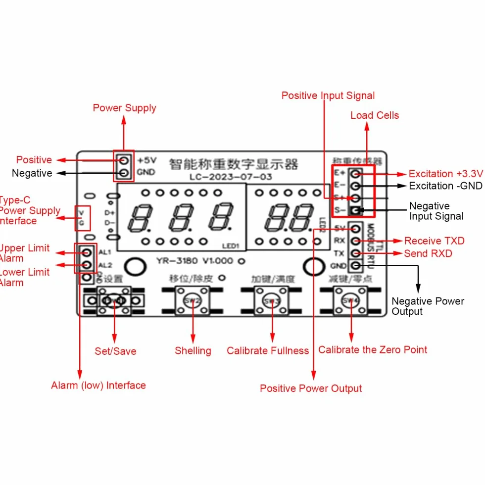 Module Cella di Carico Digitale,Sensori di Pesatura a 24 Bit Modbus Seriale TTL con Display