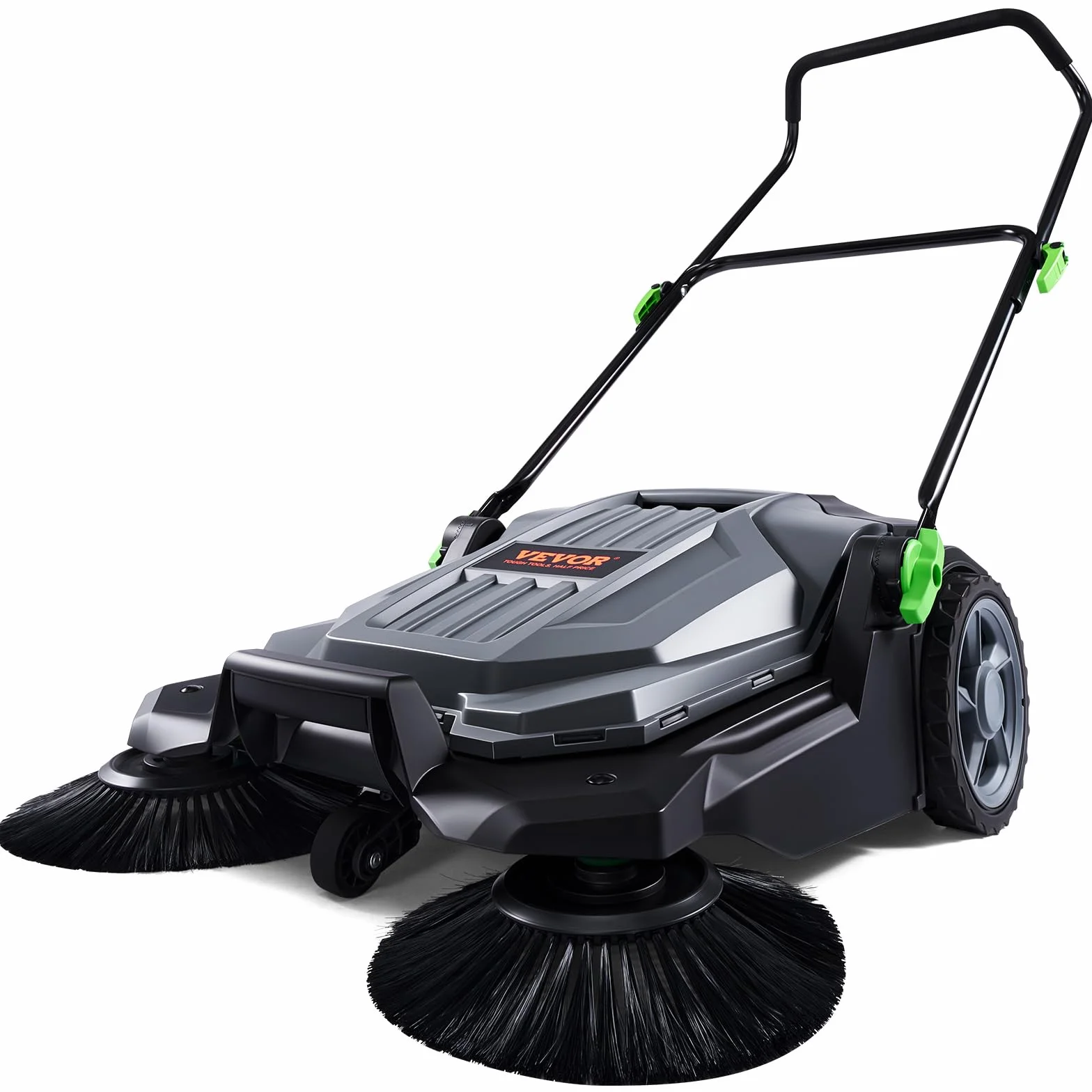 VEVOR Spazzatrice Manuale a Spinta per Pavimenti, Larghezza 65 cm, Manuale Non elettrica, Contenitore per Rifiuti 18.9 L, Manico Pieghevole Regolabile in Altezza e Angolo, per Giardini, Garage