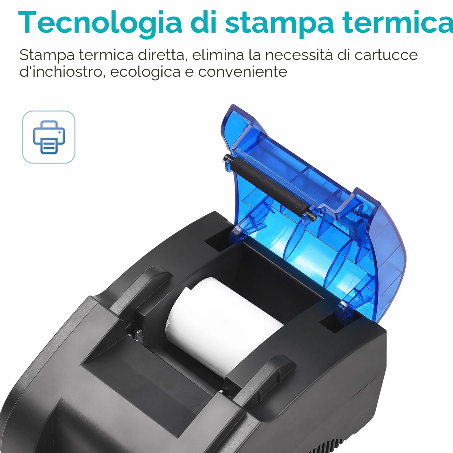 Bisofice Stampante termica 58 mm per Scontrini, Stampante Portatile Bluetooth & USB, Compatibile con Android/Windows, Supporto ESC/POS, per Vendita al Dettaglio