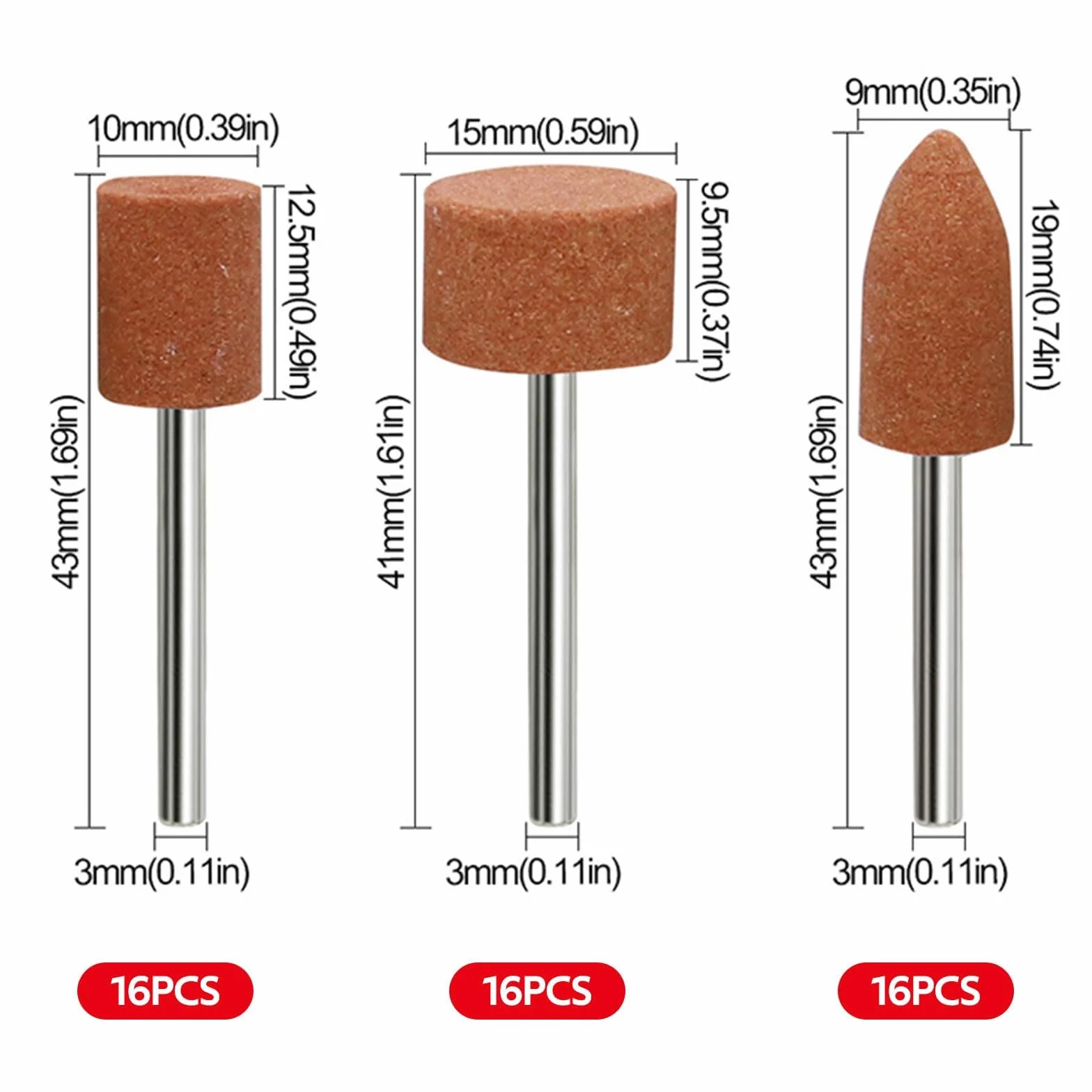Set di 48 punte abrasive in corindone per Dremel, fusto da 1/8" per levigatura, lucidatura, sbavatura, da utilizzare su pietre preziose, vetro, metallo e legno