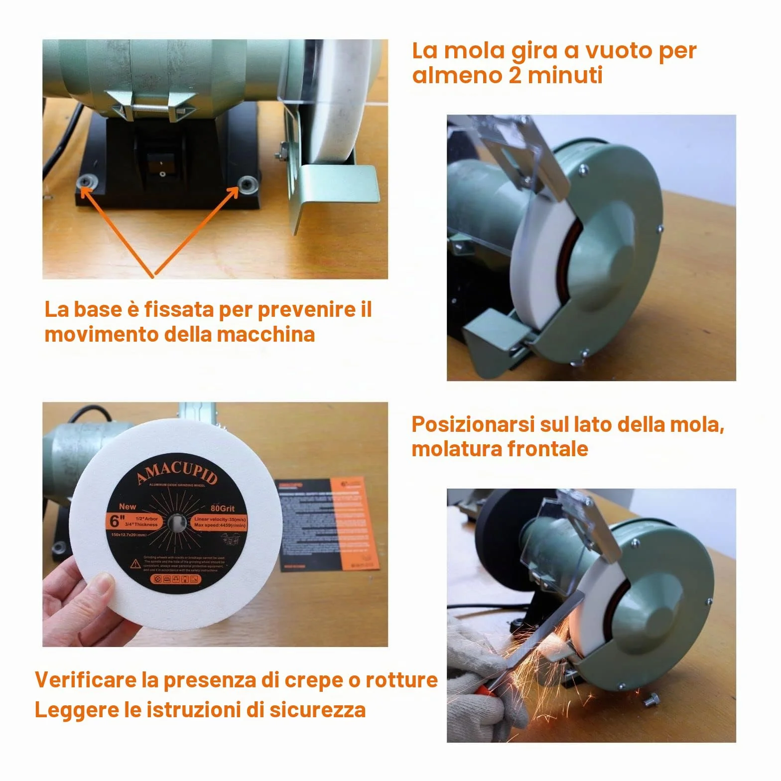 Mole per smerigliatrici da banco e da pedana in ossido di alluminio bianco diametro 150 mm albero 12,7 mm