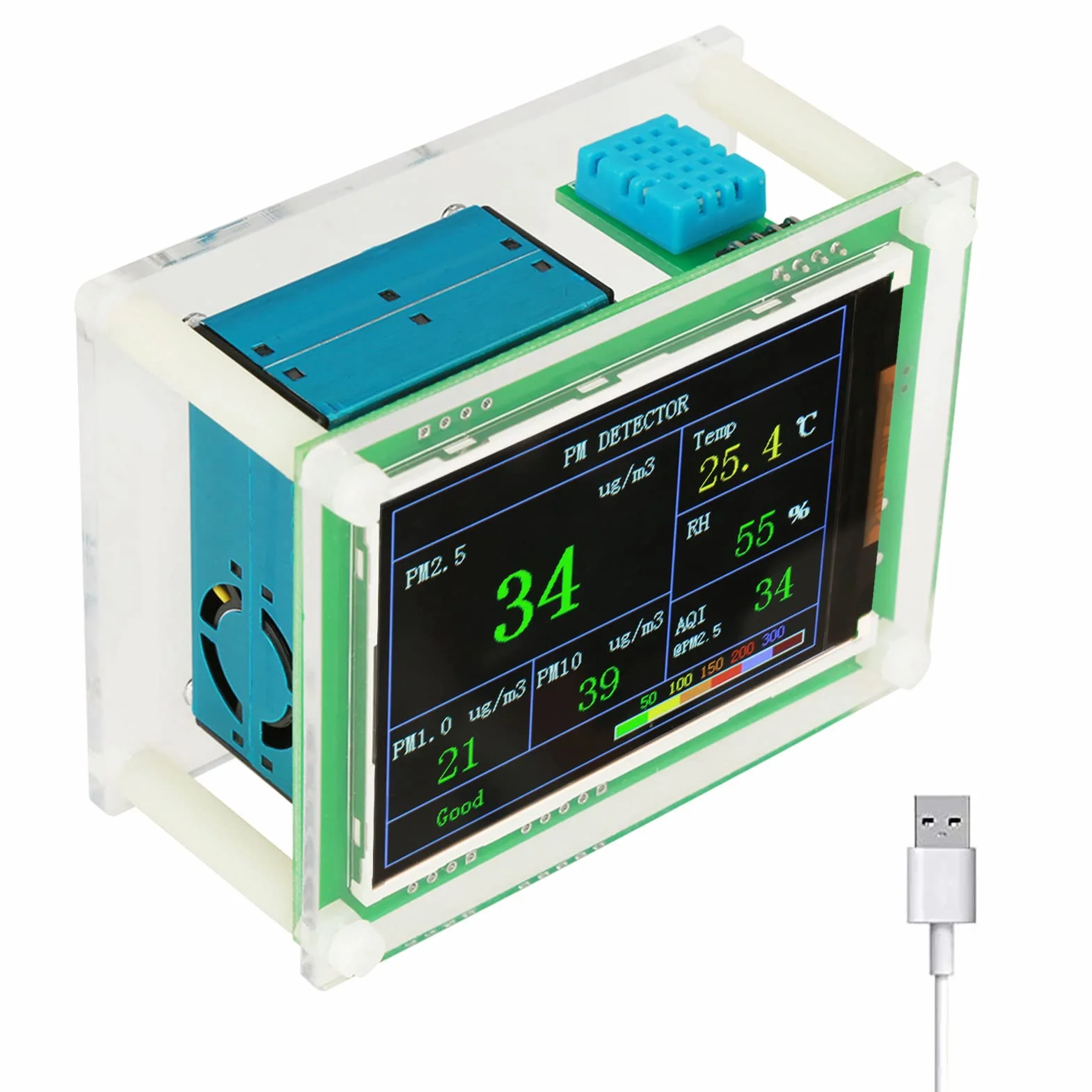 Rilevatore della qualità dell'aria, PM2.5 Monitoraggio della qualità dell'aria Misuratore multifunzionale Test PM1.0, PM10.0, PM2.5, Temperatura, Umidità, Particelle per