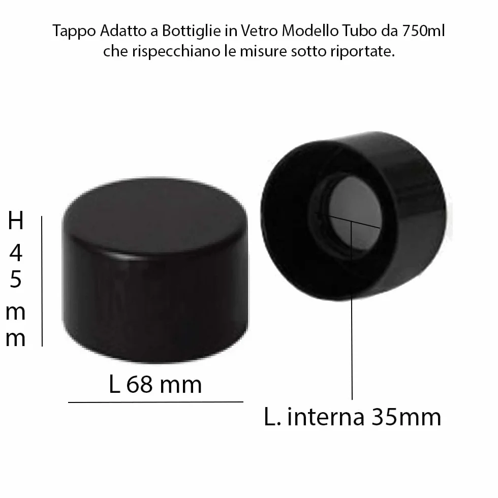 Tappo a Vite 35mm Nero Confezione 6 Pezzi PPV35 per Bottiglie 50cl 75cl