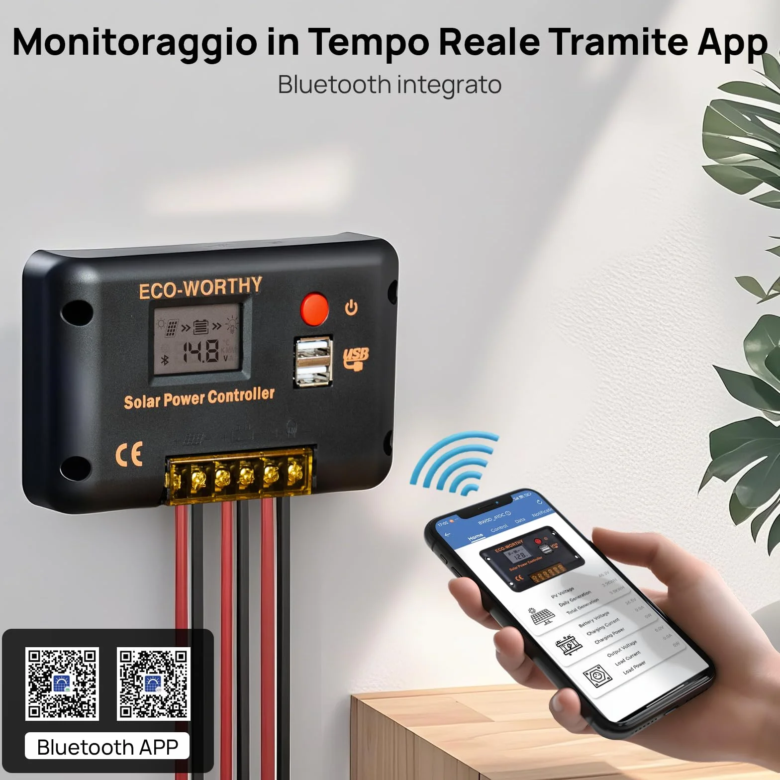 ECO-WORTHY Regolatore di carica pannello solare PWM 30A per Pannelli Solari e Batterie, Regolatore Intelligente con 2 Porte USB, PWM 12/24 V, Adatto per Batterie al litio, al Piombo e al Gel