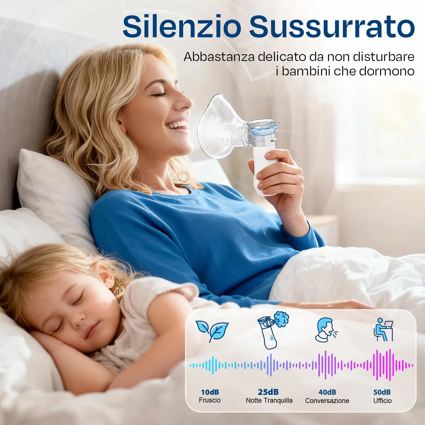 Aerosol Portatile Silenzioso Ricaricabile 2 Modalità Regolabili per Adulti e Bambini con Maschere e Boccaglio