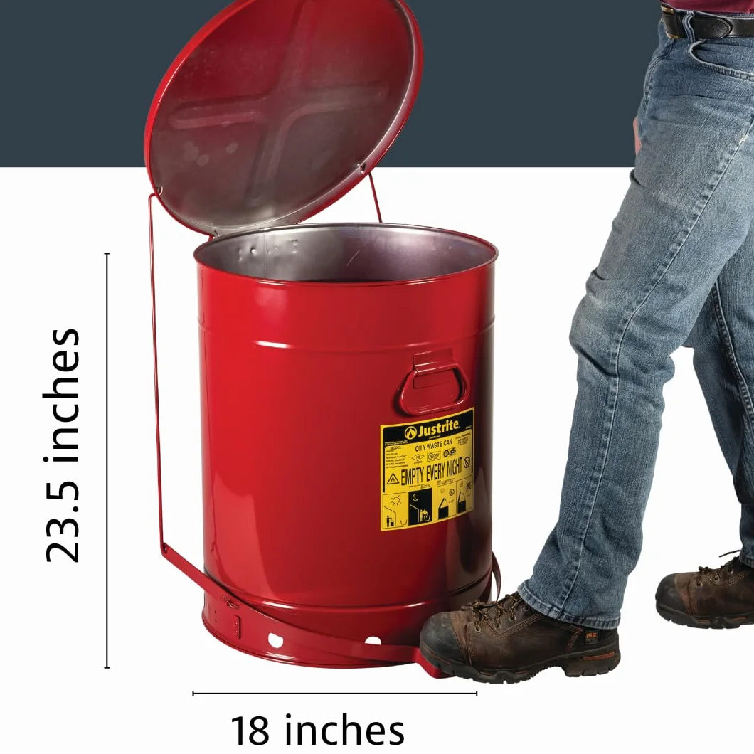 Justrite 09700 rifiuti oleosi di sicurezza in acciaio zincato con leva per piede, capacità 80 L, diametro x 18-3/20,32 cm (8") 23-7/H (16 40,64 cm, colore: rosso