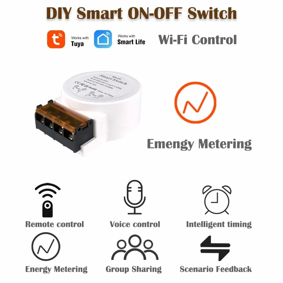 DollaTek Relè Wifi 30A Smart Switch con monitoraggio energetico Temporizzazione del telecomando Compatibile con Echo e Home Smart Life Tuya