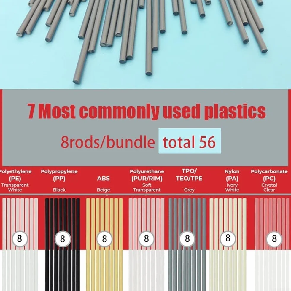 Set di 60 aste di saldatura in plastica per riparazione paraurti, kayak, barche, acciaio inossidabile e carta vetrata