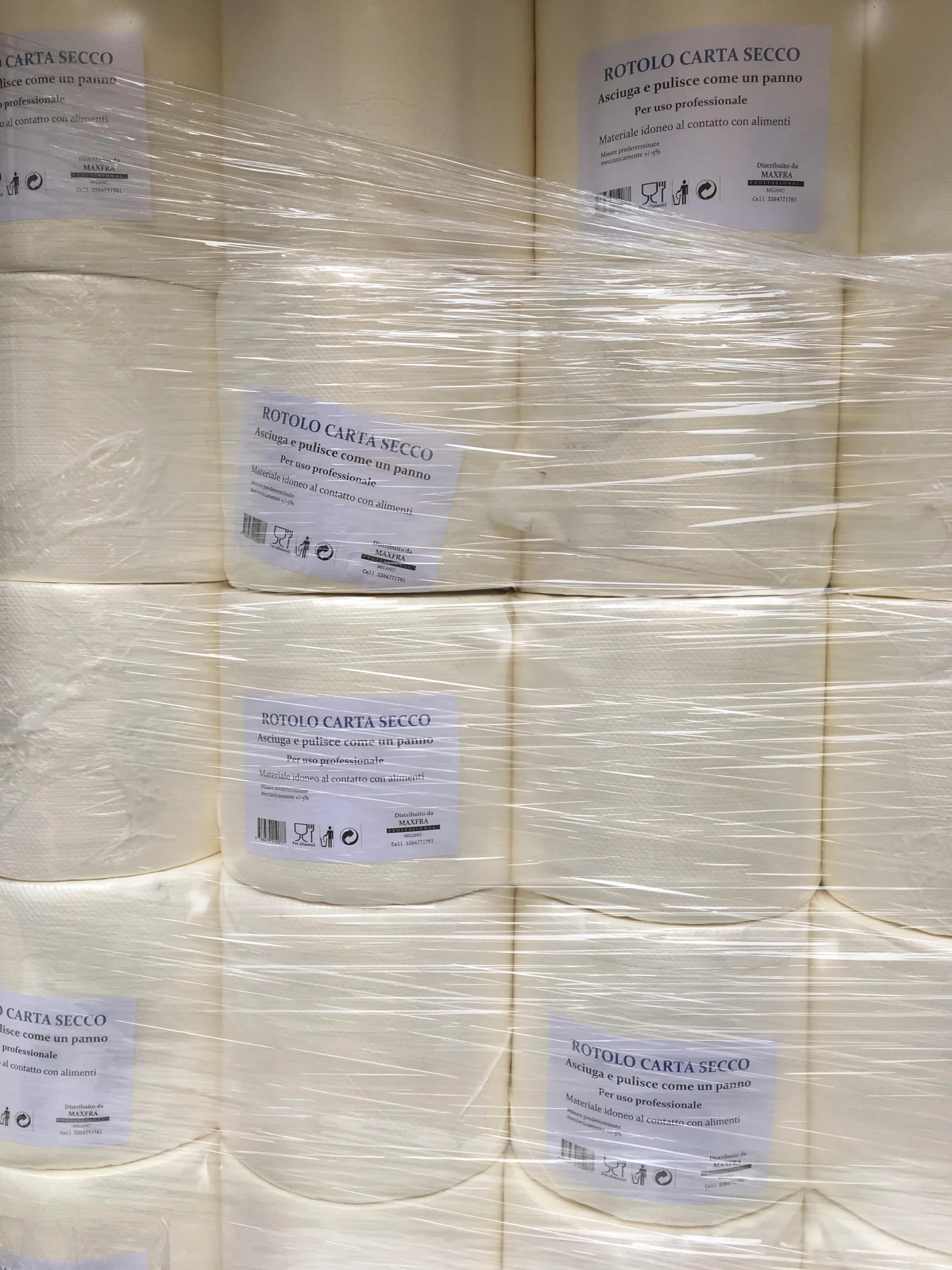 Rollo panno carta a secco uso professionale 70g strappo 37x40cm 2.5kg 2 bobine