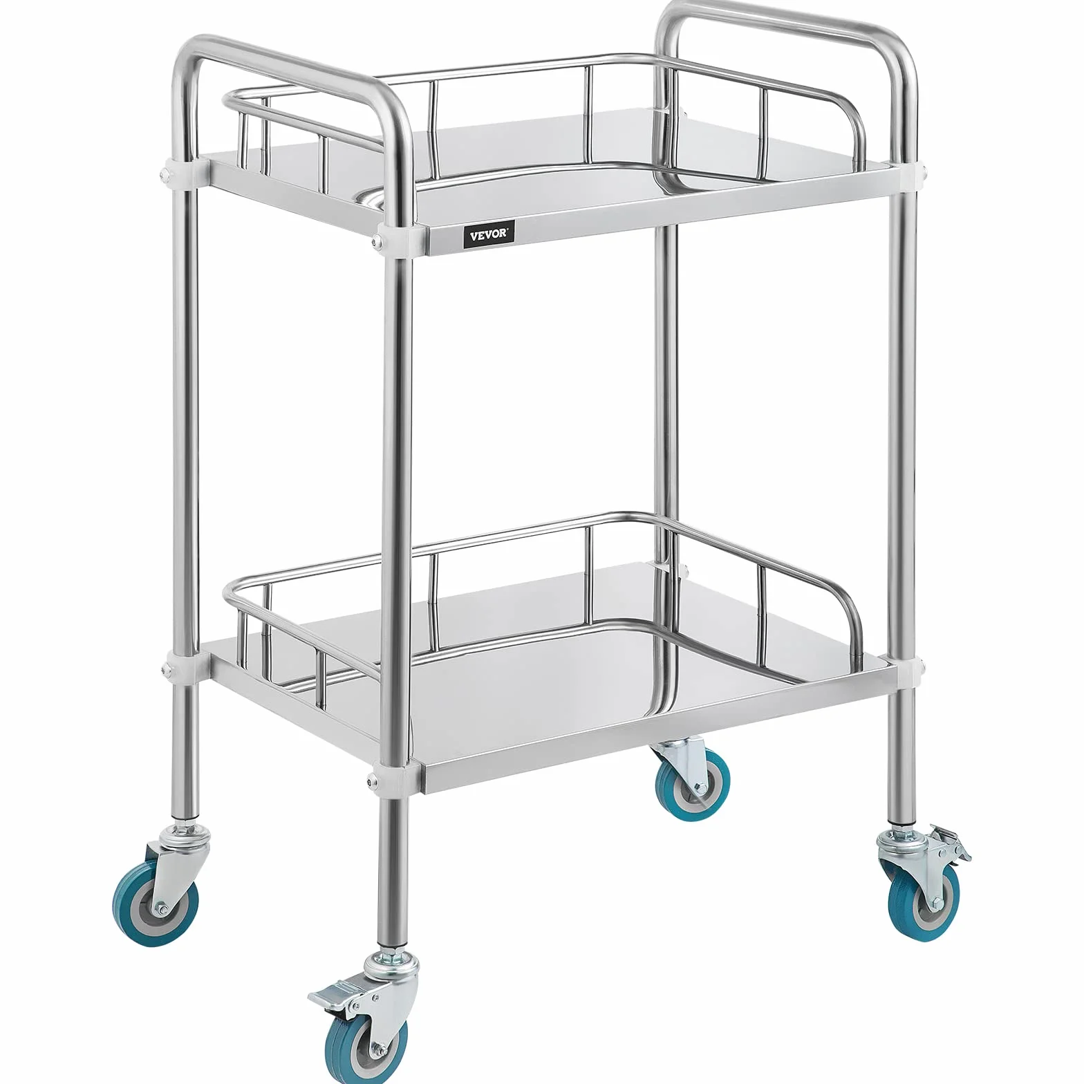 VEVOR Carrello da portata in acciaio inox, per serving Lab Trolley a 2 ripiani, per laboratorio, portatile, per sgombero, medico, universale, due freni a piede, ampia applicazione