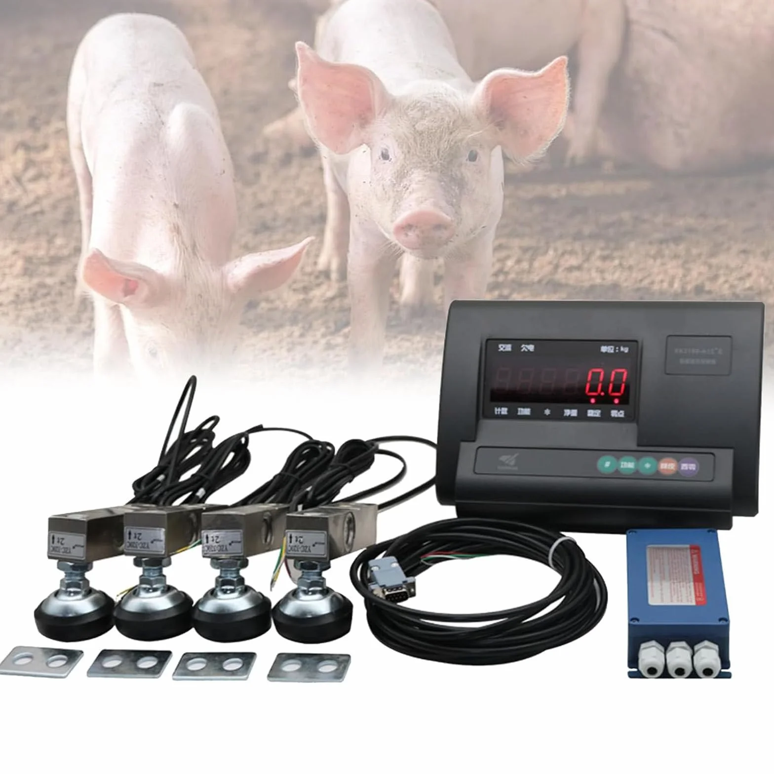 Kit Bilancia per Bestiame Elettronica,Bilancia per Scivolo per Bovini,Kit Bilancia per Animali,Bilancia Da Pavimento,Display a LED,Con 4 Celle Di Carico E Scatola Di Giunzione,1000kg