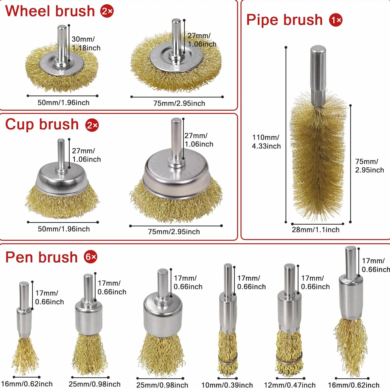 Spazzola per la pulizia del filo di ottone per trapano, filo di acciaio al carbonio abrasivo rivestito in ottone con setole morbide, fusto da 1/4" per rimozione del metallo, ruggine e colore