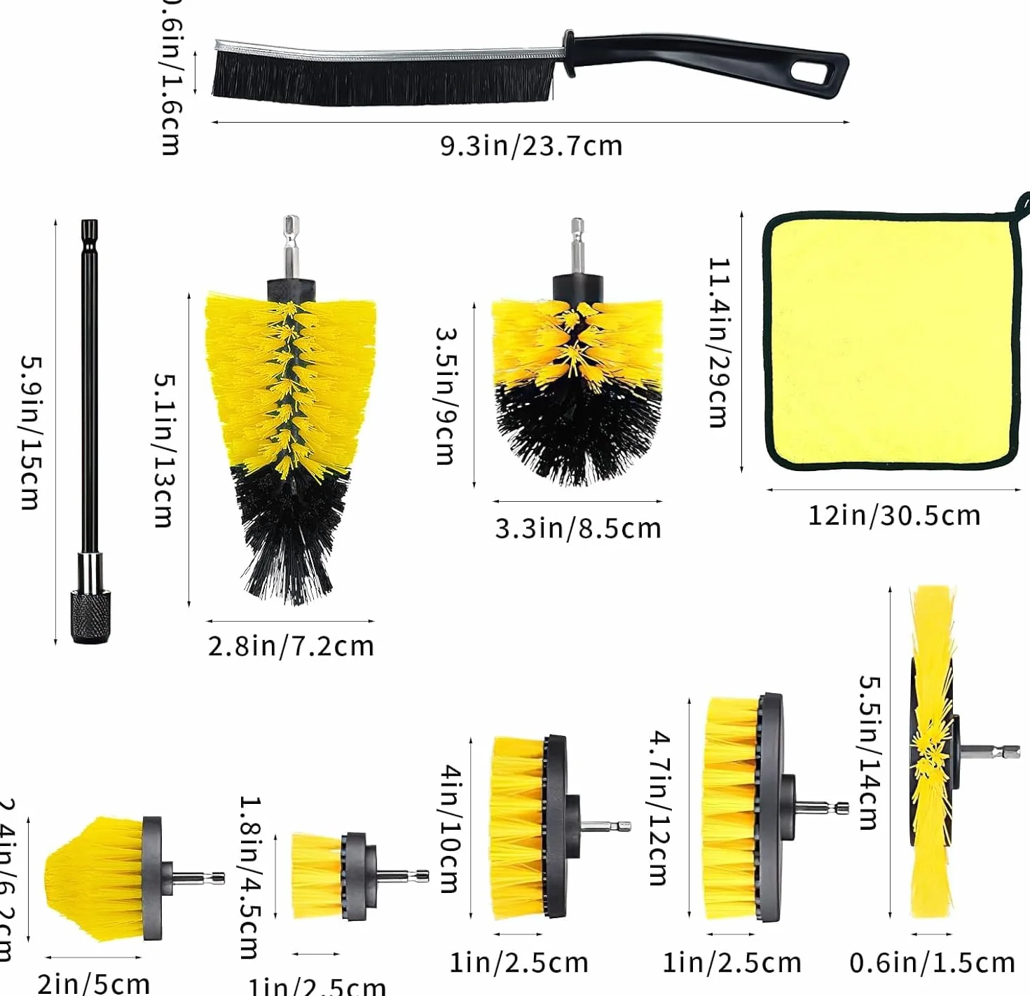 10 Pezzi Spazzola Elettrica Rotante, Spazzole per Trapano Elettrico, Spazzole per Trapano per Pulire Drill, per Auto, Pneumatici, Piastrelle, Pavimenti, Cucine, Vasche da Bagno (Giallo)