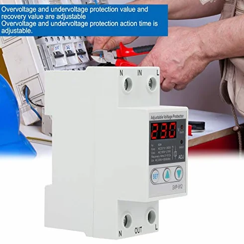 Relè di Protezione Tensione 230V SVP-912, 63A, Regolabile Sovra/Sotto Tensione, con Voltmetro, Recupero Automatico, per Reti 50Hz