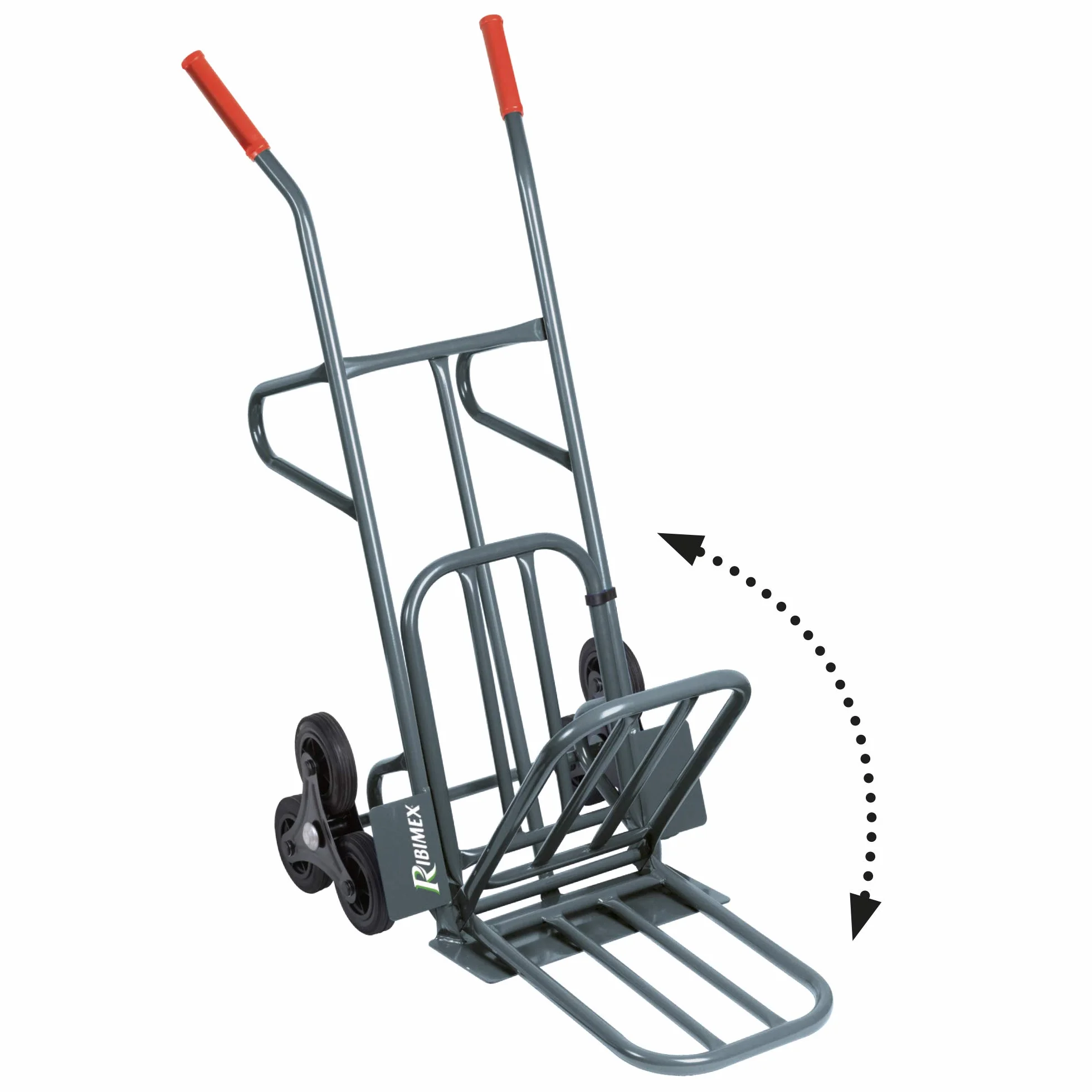 Ribimex Carrello a 6 Ruote per Carichi Fino a 250 kg, Ideale per Salire e Scendere le Scale, 3 Ruote in Nylon con Diametro 140 mm, Struttura in Metallo Verniciato con Pedana Pieghevole - PRCD6R