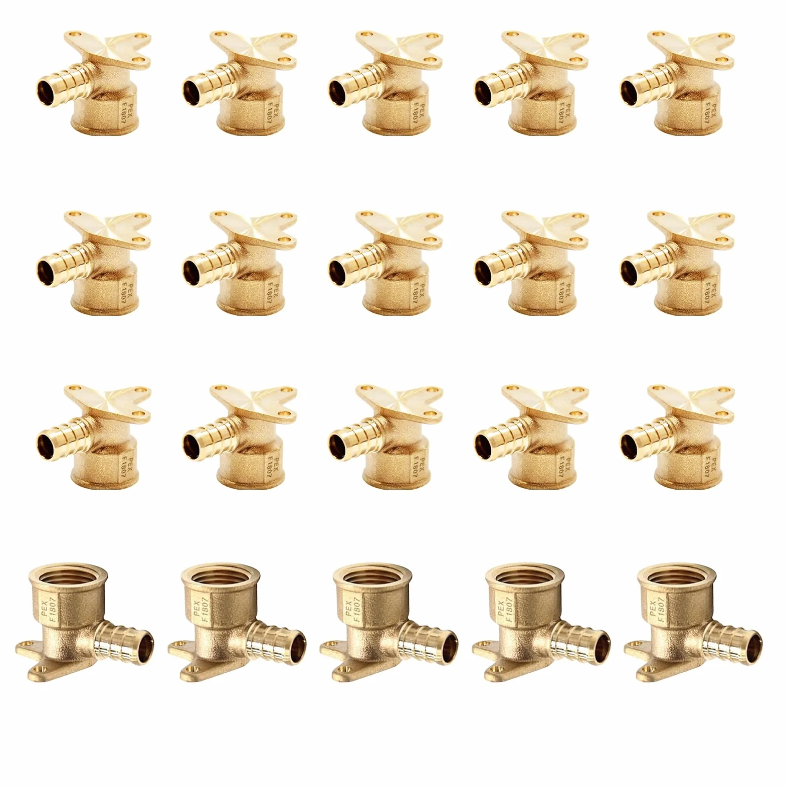 ASTM F1807 - Confezione da 20 raccordi PEX, 1/2" x 1/2" femmina filettati NPT a gomito per orecchio a goccia, raccordi a crimpare in ottone, per tubi PEX idraulici
