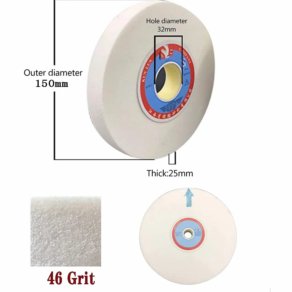 Disco Abrasivo al Corindone Bianco 150x32x25mm 46 Grit 1 Pezzo per Mola da Banco