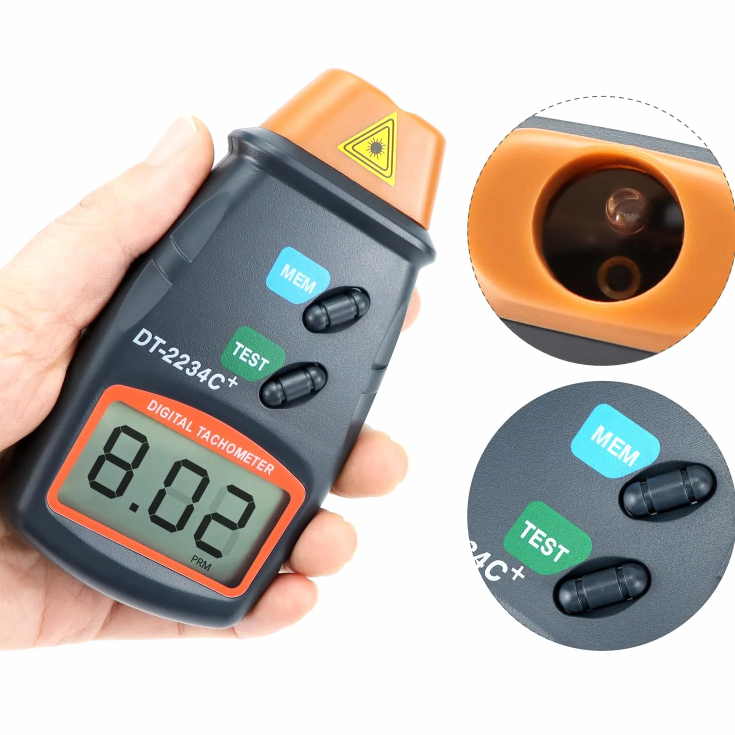 QWORK® Tachimetro digitale, contagiri laser fotografico senza contatto, ampio display LCD, batterie non incluse