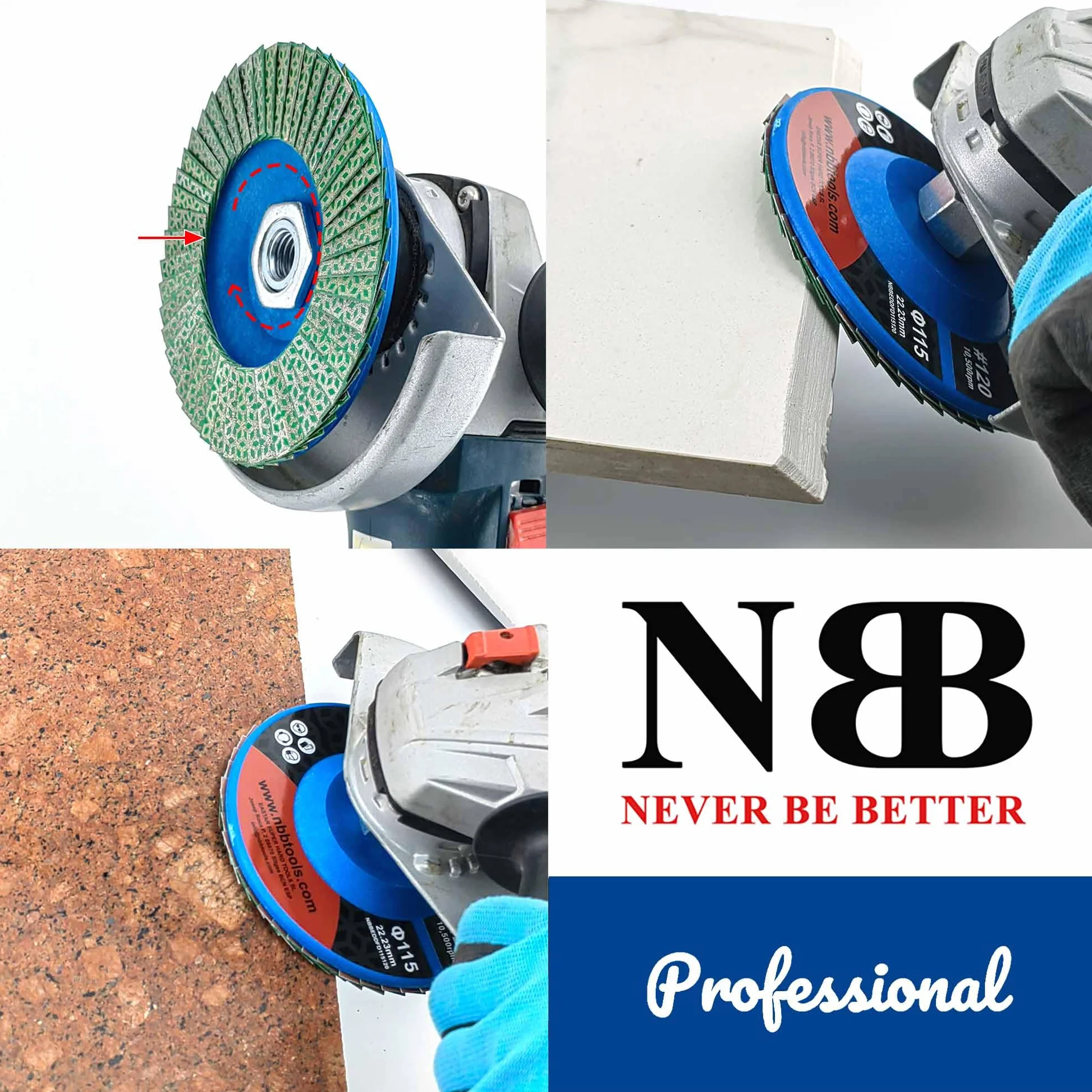 NBB - Ruota a lame diamantate, disco mola diamantata, lama di taglio, smerigliatura, levigatura, lucidatura per ceramica, gres, porcellana, pietra, granito, piastrelle, M14 flangia per smerigliatrice