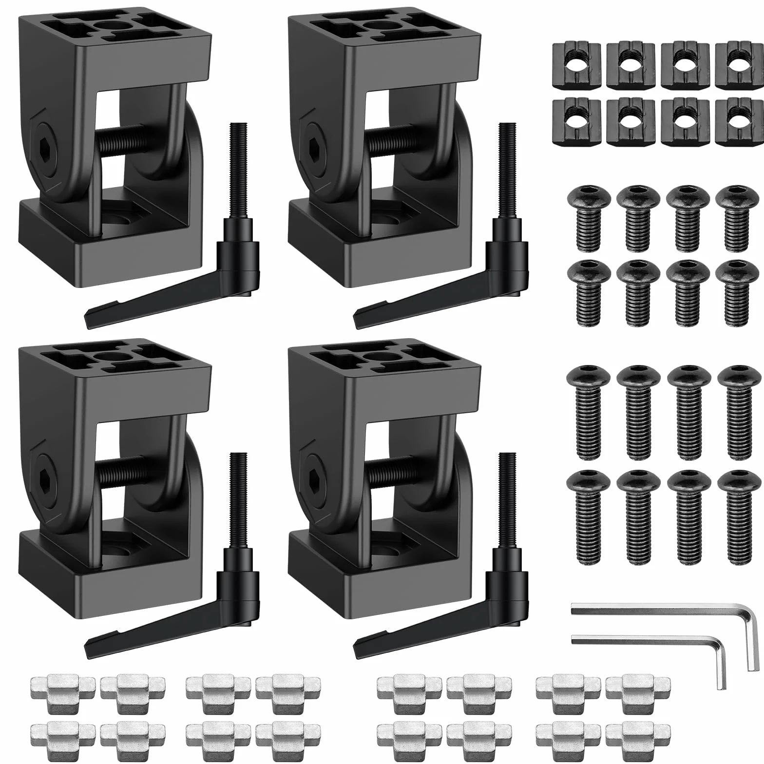 JiGiU Giunto angolare nero regolabile per profilo in alluminio 3030, 8 mm, con leva di serraggio, cerniera flessibile, materiale di fissaggio per parti della stampante 3D, progetti fai da te (4 pezzi)