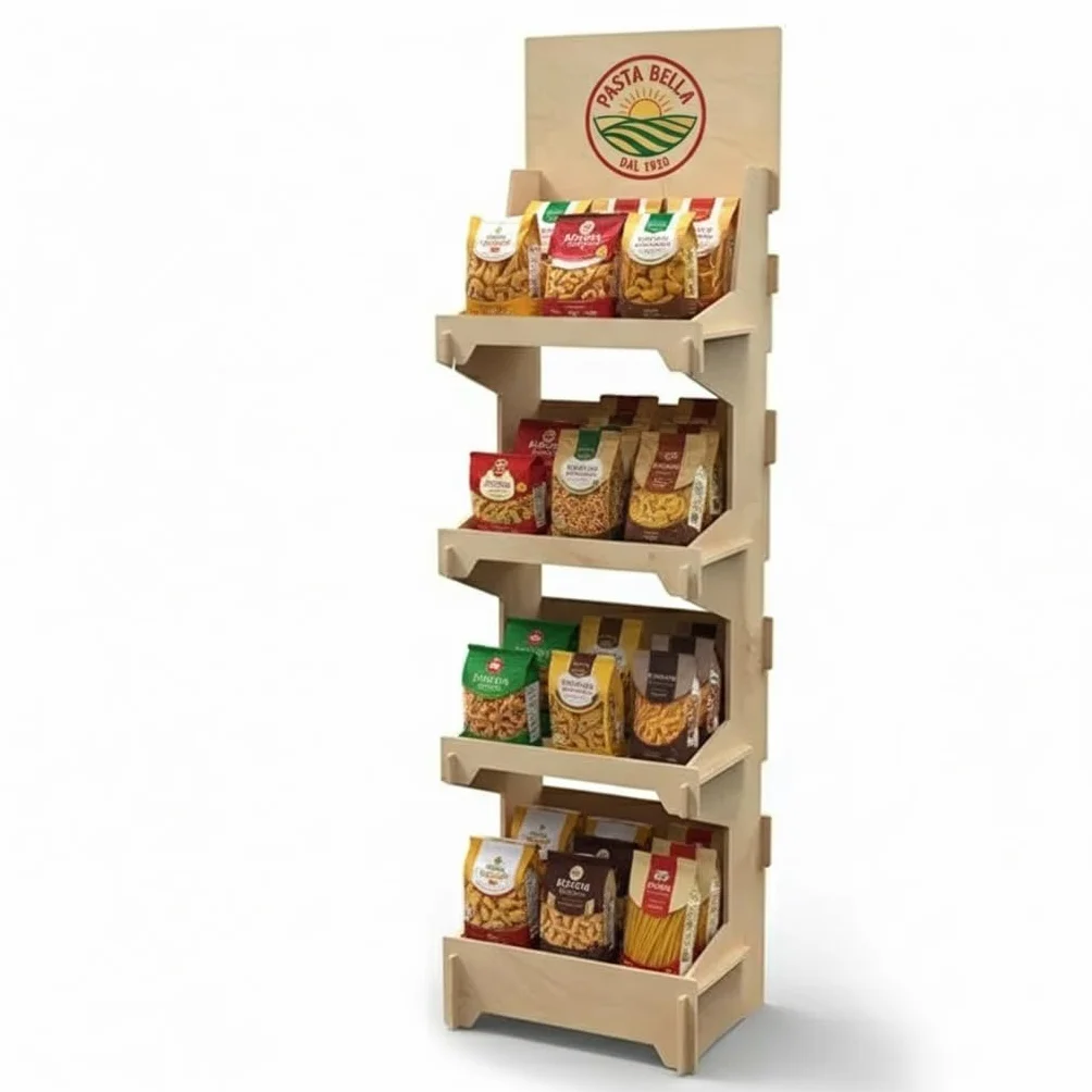 Virgo 4 Espositore in Legno, Scaffale da Terra a 4 Ripiani, 171x48x36 cm, Ideale per Negozi