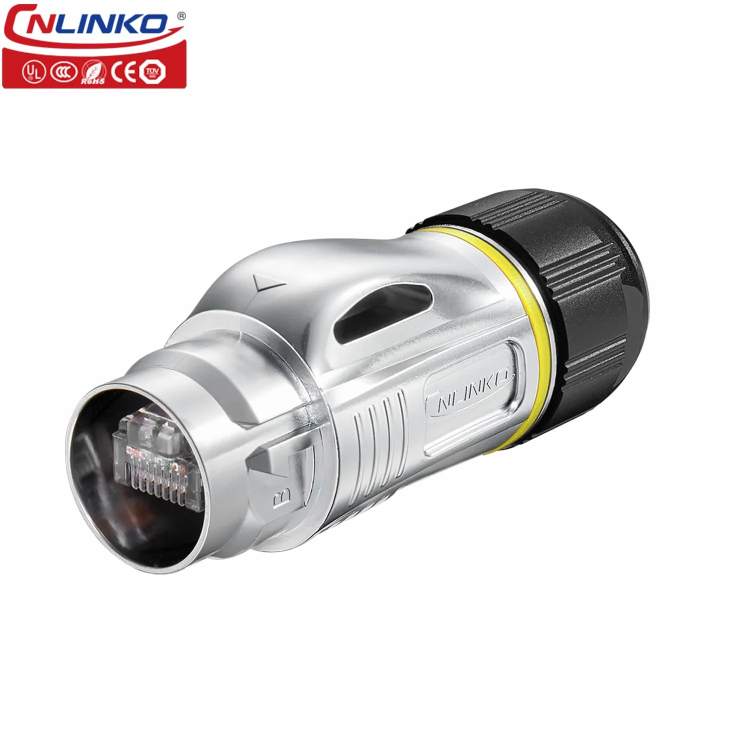 CNLINKO BD-24 Connettore RJ45 a Doppia Porta 8P8C, Ethernet CAT6, Presa a Pannello, Impermeabile IP68, M24 (Set RJ45)