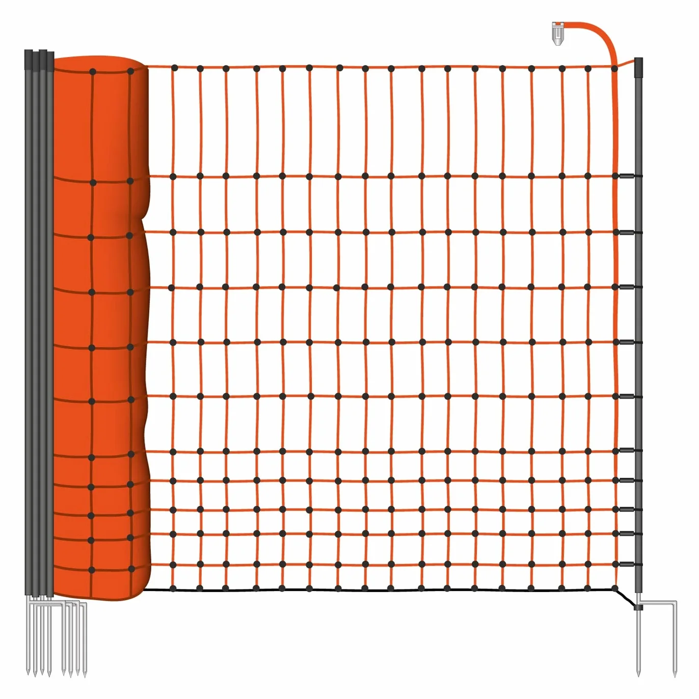 VOSS.farming Rete pollame farmNET per recinzioni elettrificabili, 112 cm di Altezza e 50 m di Lunghezza, a Punta Doppia, Dotata di 16 Pali, Colore Arancione