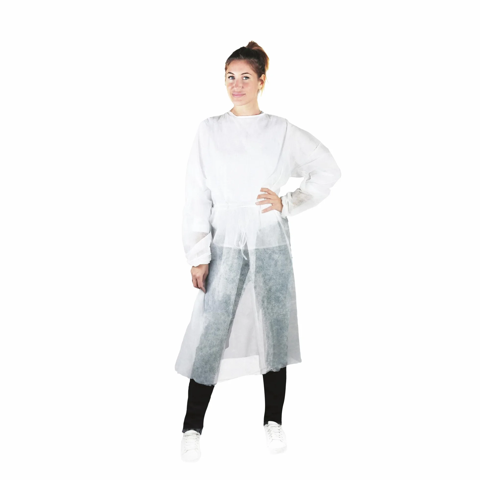 Bericah,Camice Monouso da Visitatore in TNT con Elastici ai Polsi, Taglia Unica, Colore Bianco, 10 pezzi