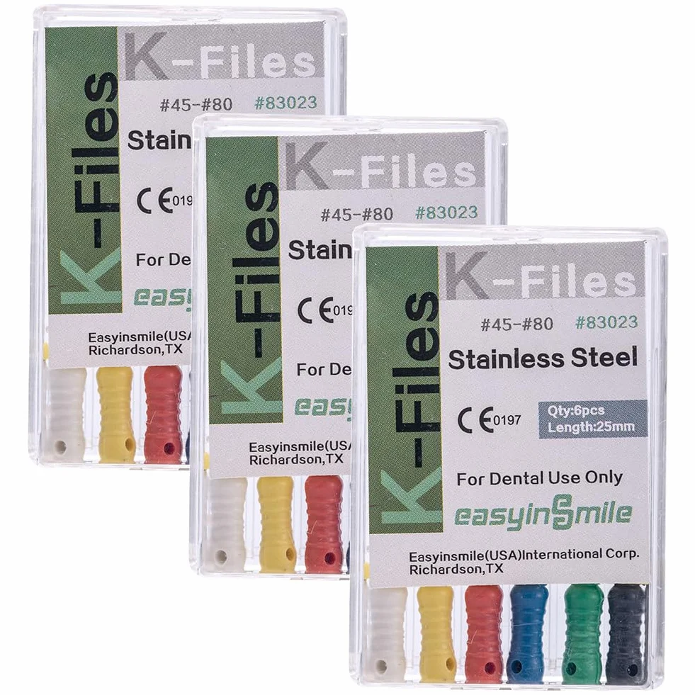 18 lime dentali endodontiche K, uso manuale, 25 mm (45 – 80 #)