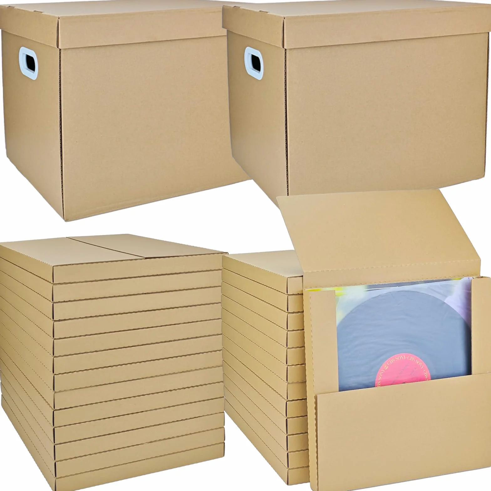 Set di 2 scatole di spedizione per dischi in vinile: 26 confezioni da 31,8 x 31,8 x 2,5 cm con 2 scatole per trasloco, buste pieghevoli in cartone LP, scatole per spedizioni e spedizioni per