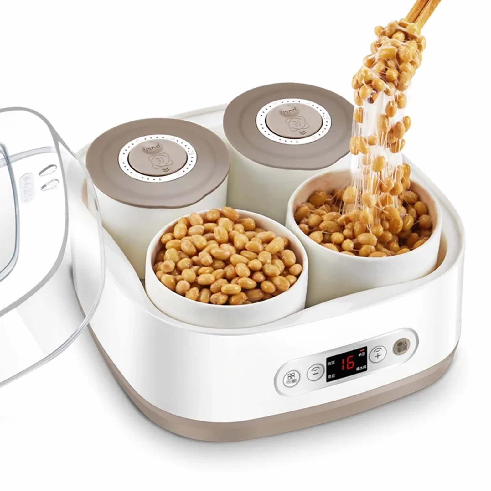 Fermentatore elettrico automatico Natto, macchina per yogurt completamente automatica da 1,5 litri con pannello di controllo intelligente, yogurtiera con controllo della temperatura, 4 contenitori