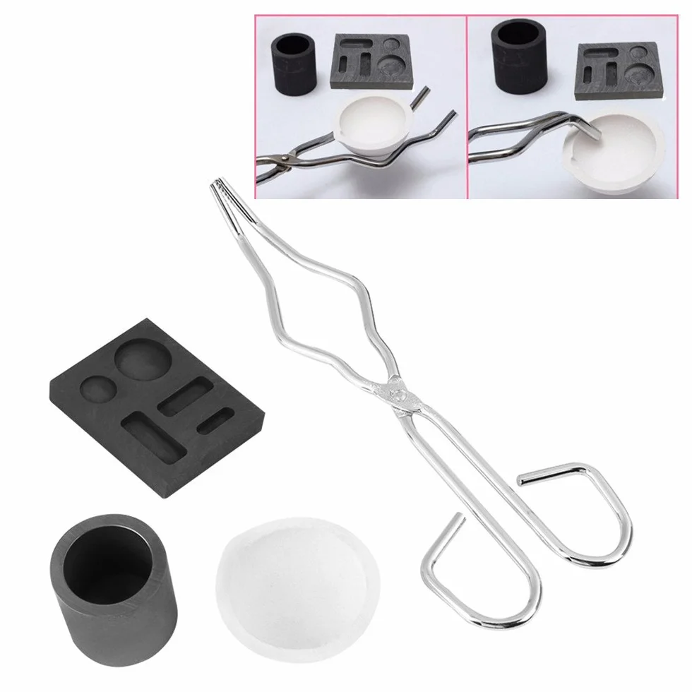 Vikye Kit per crogiolo di Grafite, crogiolo di Grafite ad Alta purezza + tenaglie + Ciotola + Stampo per Kit di Fusione Torcia lingotto Combinato