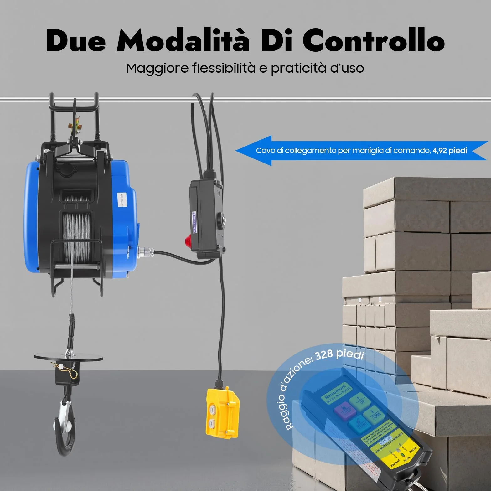 Paranco elettrico 1500 W, verricello elettrico, 30 m, 250 kg, per diversi dispositivi di sollevamento