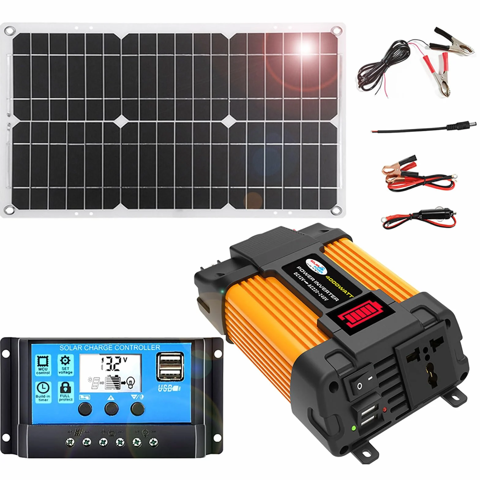 Kit pannello solare monocristallino 4000W 110V-220V con controller intelligente 30A - Sistema di backup for camper/casa Display LED(220V)