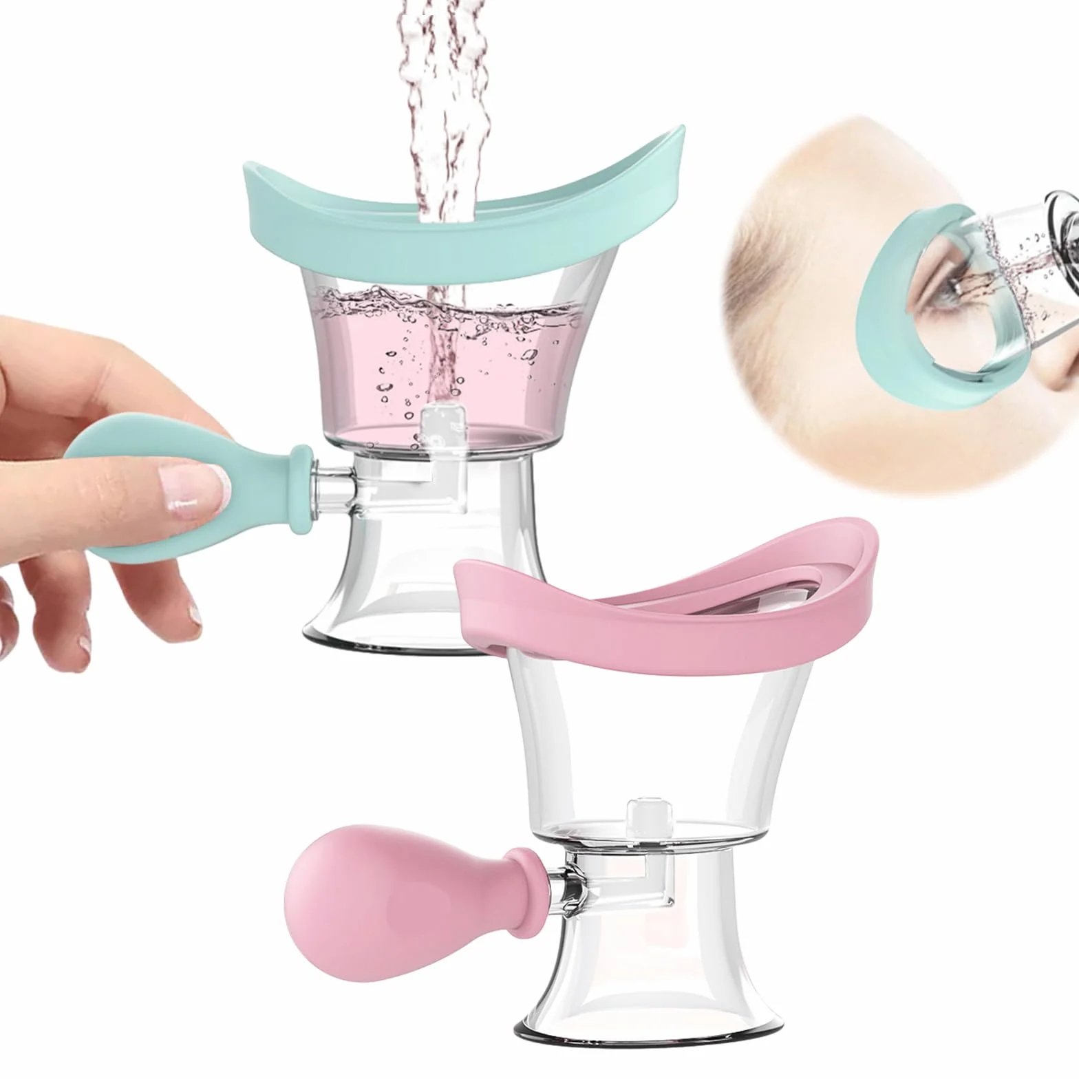 Lavaggio Oculare Portatile, 2 Pezzi Kit per il Lavaggio Degli Occhi, Tazza Manuale di Pulizia Degli Occhi, Tazza di Lavaggio Degli Occhi in Silicone, Bagno per il Lavaggio Degli Occhi (Blu, Rosa)