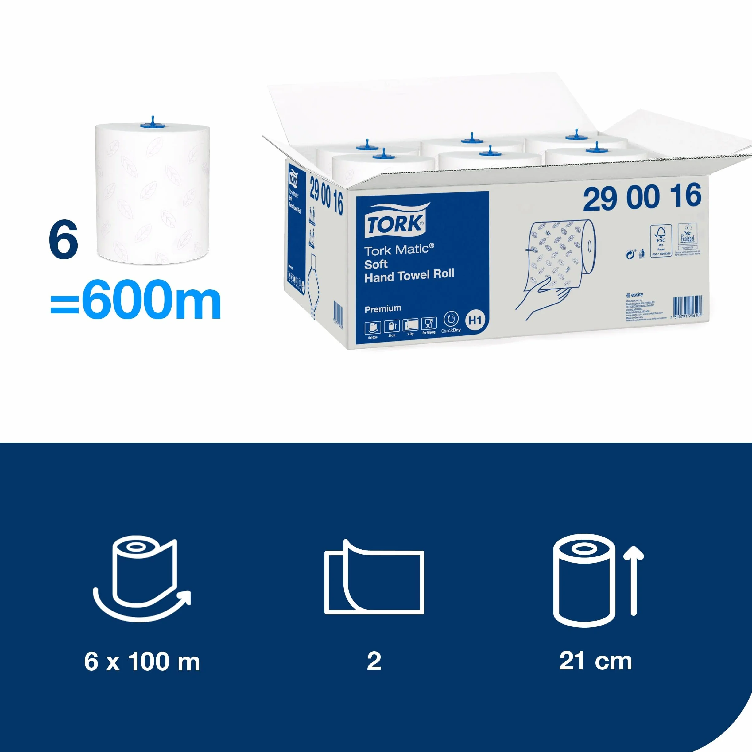 Tork Matic Soft Rotolo di Carta Asciugamani Premium, 6 Rotoli