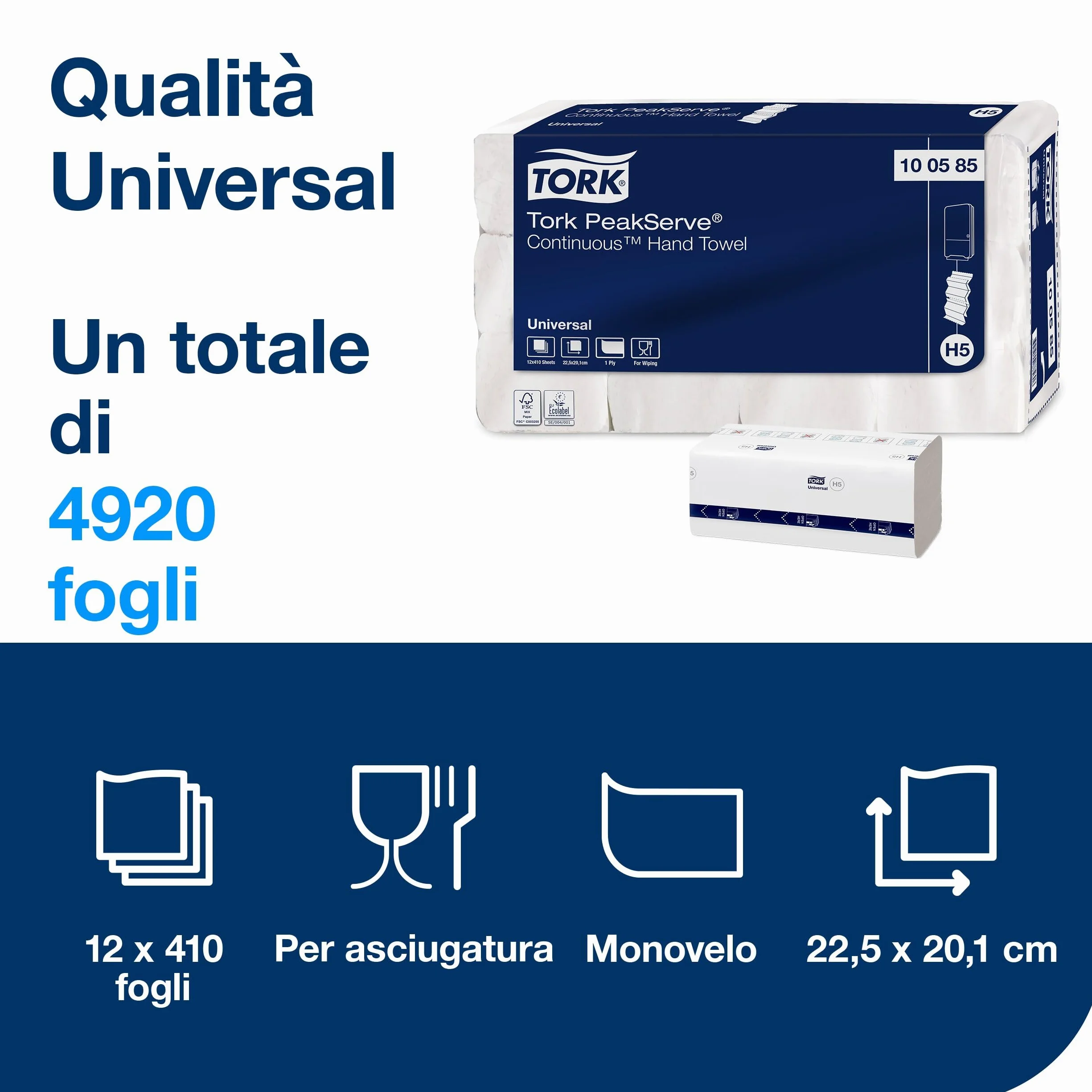 Tork PeakServe Universal Asciugamani di carta H5 per dispenser 1 strato bianco 12 x 410 asciugamani