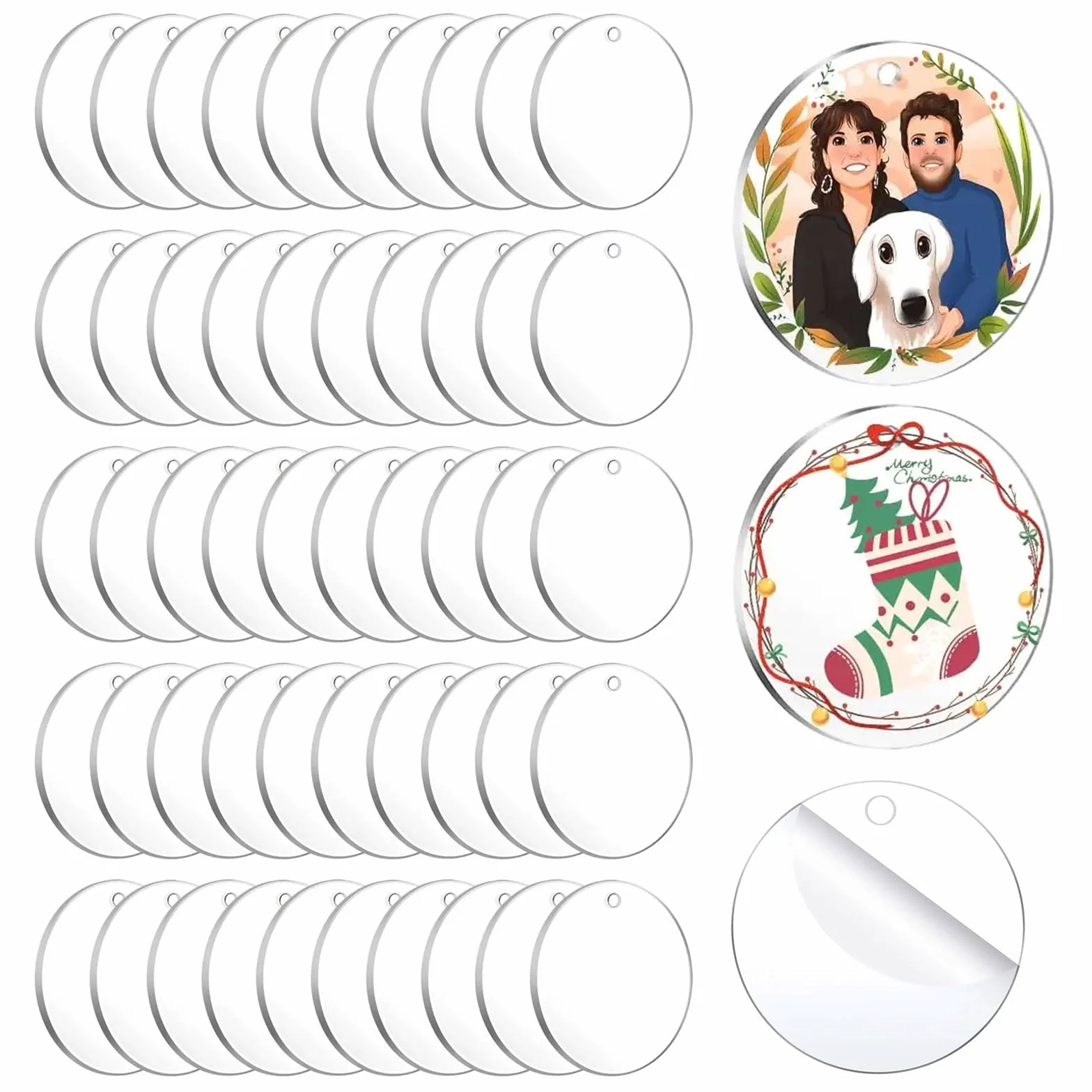 50 Pezzi Fogli Dischi Acrilici Trasparenti 5cm,Pannello Acrilico Rotondo con Foro,Rotondo Disco Acrilici Circolare,Trasparente Disco in Acrilico Vuoto,per Portachiavi,Pittura,Fai Da Te e Artigianato