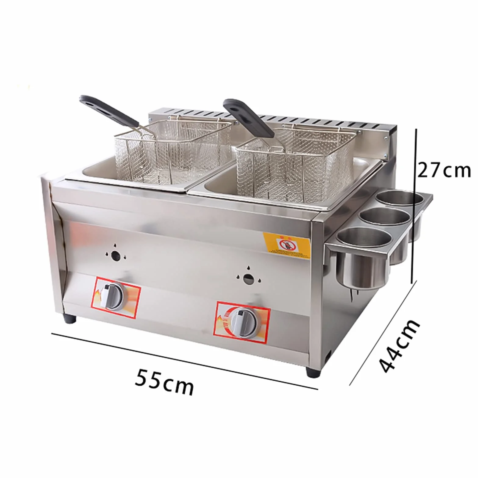 Deep Fryer Friggitrice a Gas a Doppia bombola da 20 Litri, friggitrice a Gas Professionale in Acciaio Inossidabile con Paletta per cestello per friggitrice da Cucina per Cucinare per la Famiglia