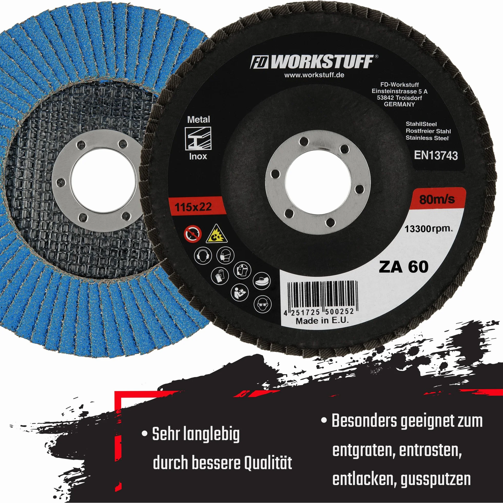 Premium disco lamellare Z-Coat pezzi 10 pezzi │ Ø 115 mm │ grana 60 │ per metallo, acciaio e legno │ zirconio corindone rivestito │ dischi lamellari │ dischi abrasivi │ dischi lamellari