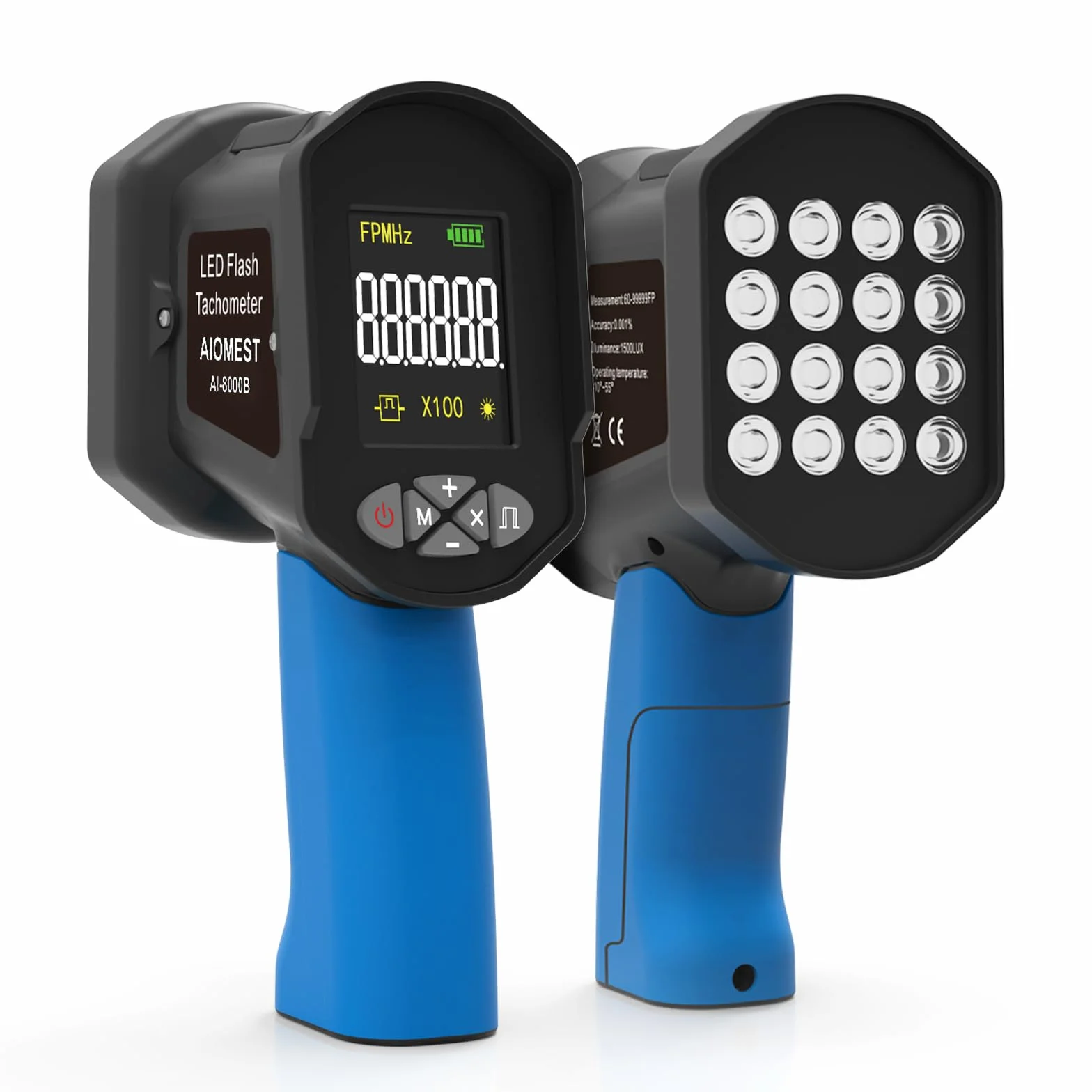 Strobotac LED Stroboscopio100.000 RPM/Hz, AIOMEST Stroboscope Digitale Tachimetro Alta Precisione 0,001% con Luce Stroboscopica Regolabile | Per Motori, Ventilatori Motore