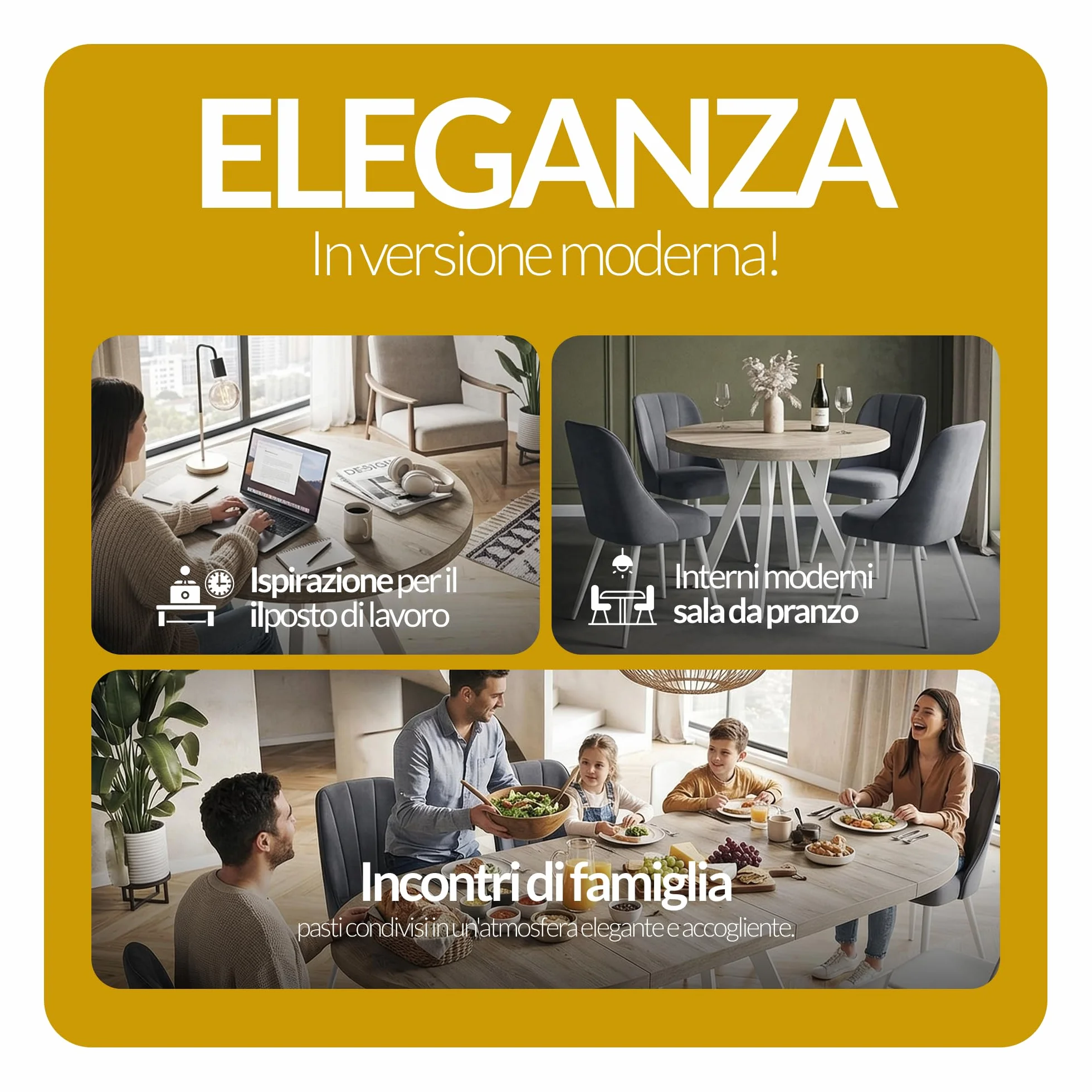 Tavolo da Pranzo Rotondo Allungabile Ovo - Piano in Laminato 36 mm - Diametro 90 cm - Marmo