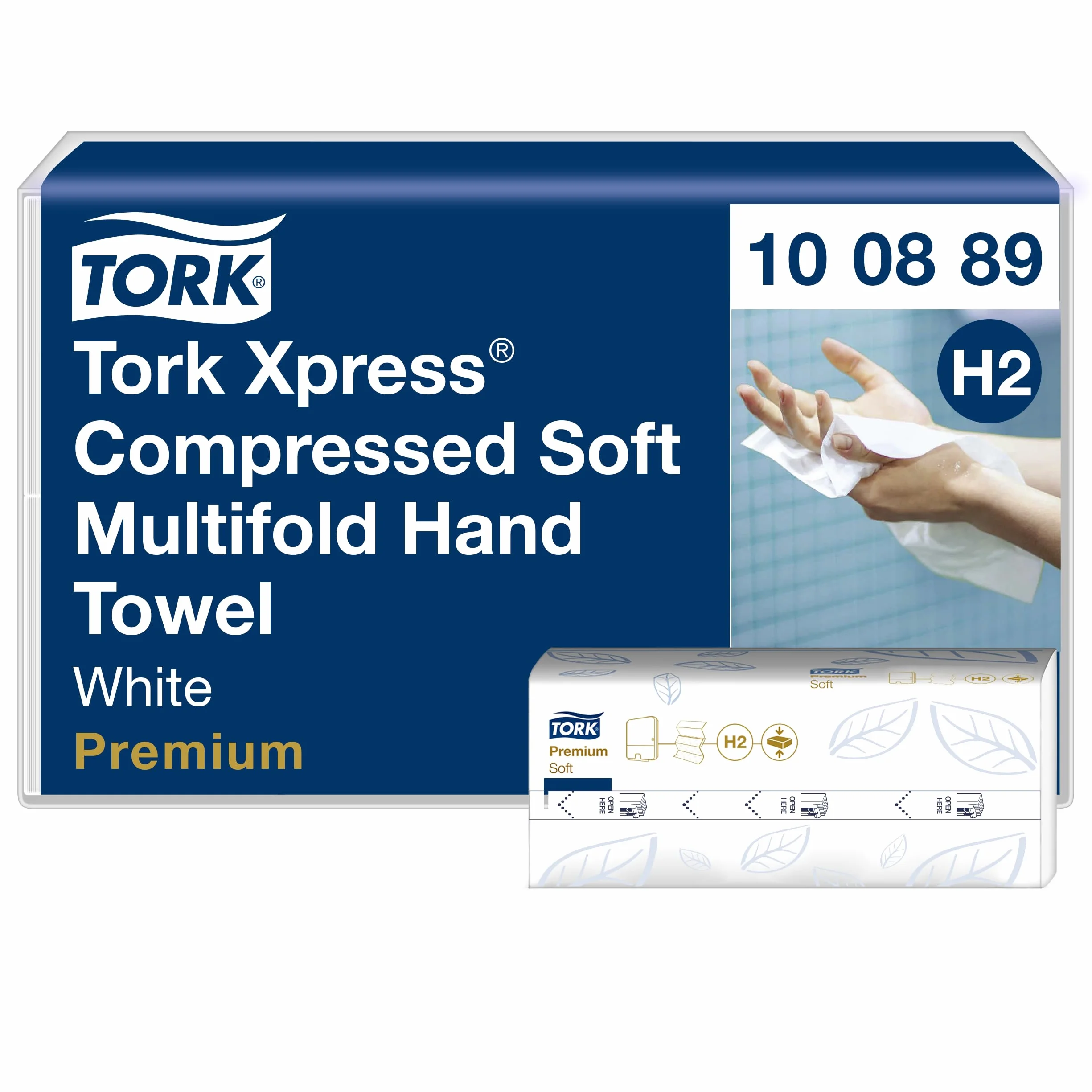 Tork Xpress Asciugamani intercalati Soft compressi bianchi H2, Premium, 2 veli, piegati a Z, elevata assorbenza, 12 confezioni da 225 asciugamani, 100889