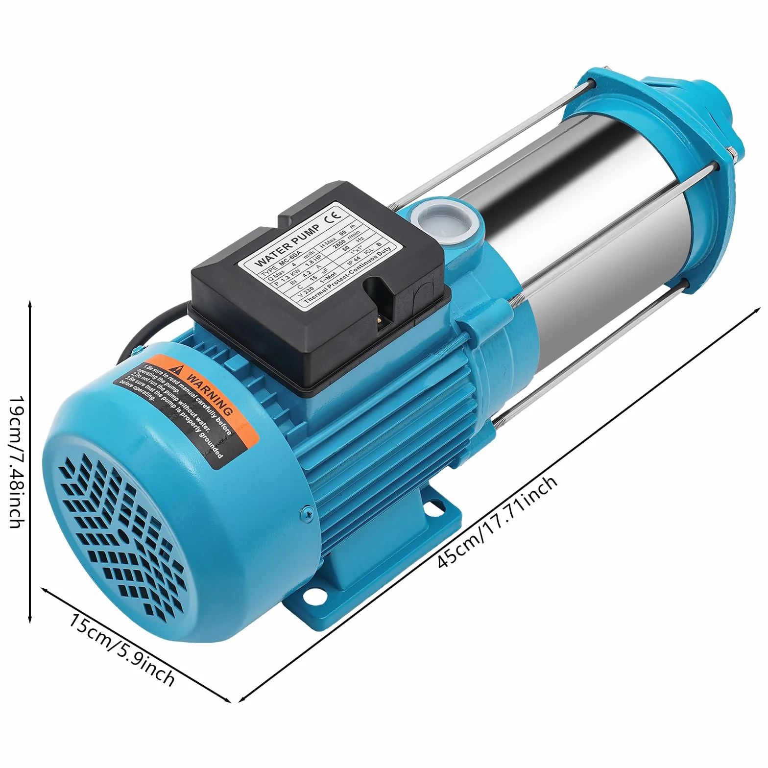 Pompa rotativa da 1300 W, pompa rotativa in acciaio inossidabile 1,8 HP 220 V per uso domestico e giardino con interruttore a pressione, pompa a getto per fattorie, stagni, giardini, irrigazione