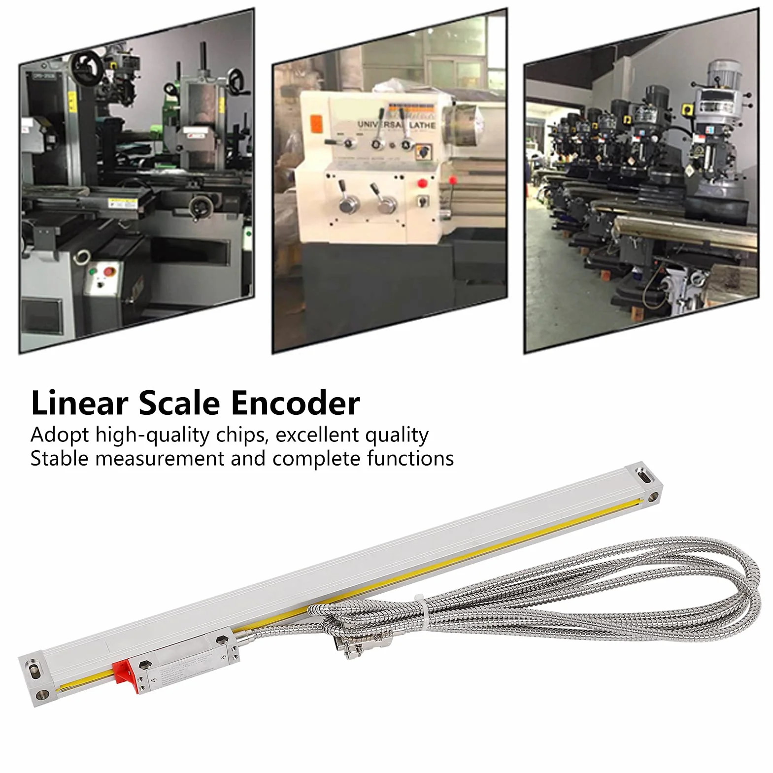 Encoder a Scala Lineare, Encoder a Righello Lineare Encoder a Scala Lineare Ottica Ad Alta Precisione Sensore Righello a Reticolo 5 μm per Tornio DC5V con Cavo (300)